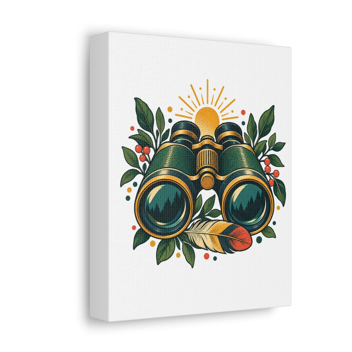 Retro Binoculars and Botanical Birdwatching Art Canvas