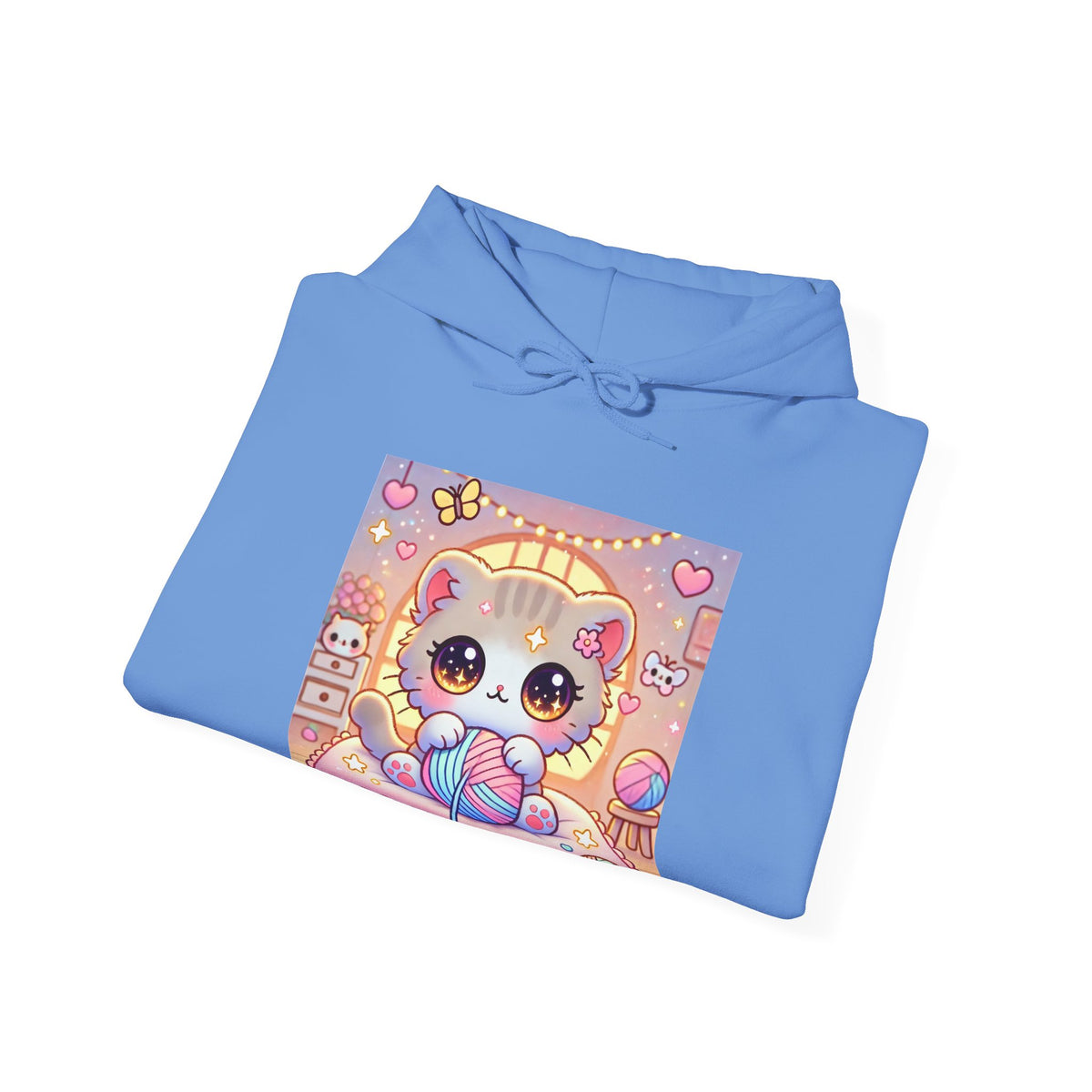 Cozy Kawaii Knitting Cat Pastel Yarn Hoodie