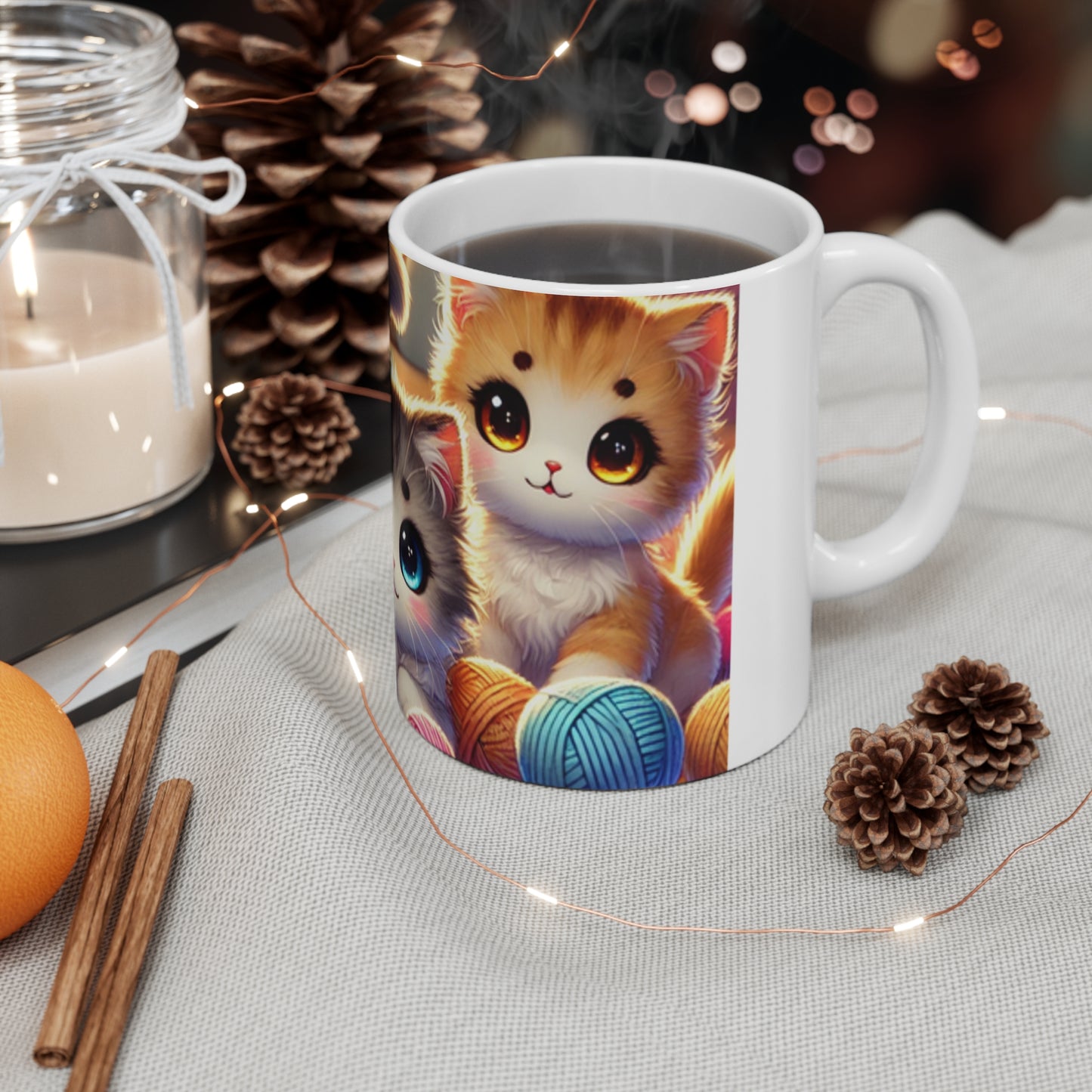 Cozy Yarn Kittens Cute Cat Lover Coffee Mug Knitting Gift