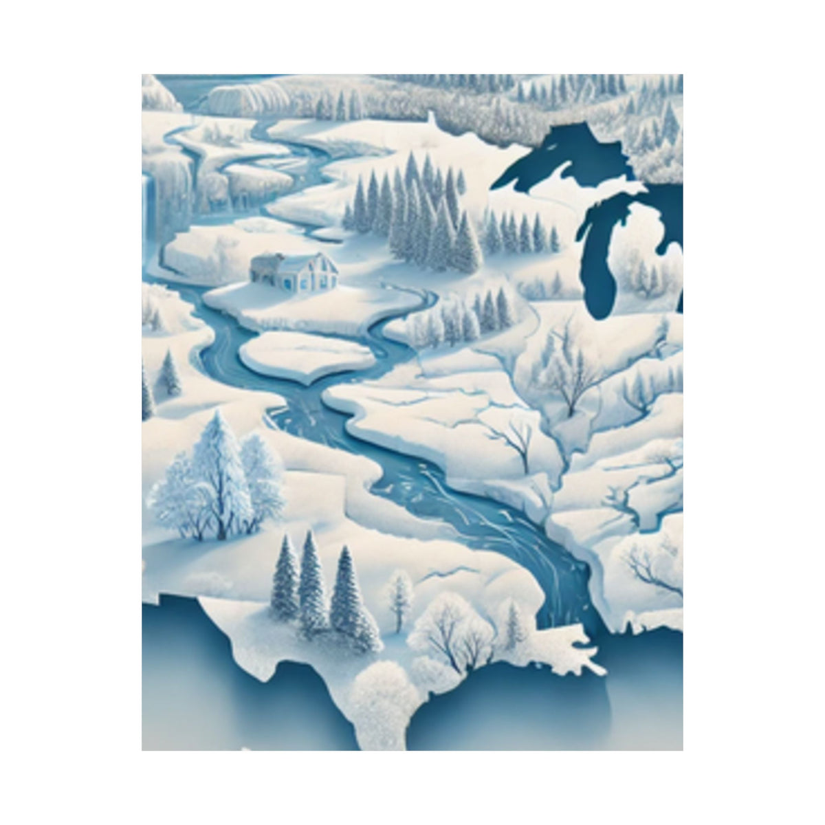 Winter USA Dreamscape Snowy Map Poster Wall Art Decor