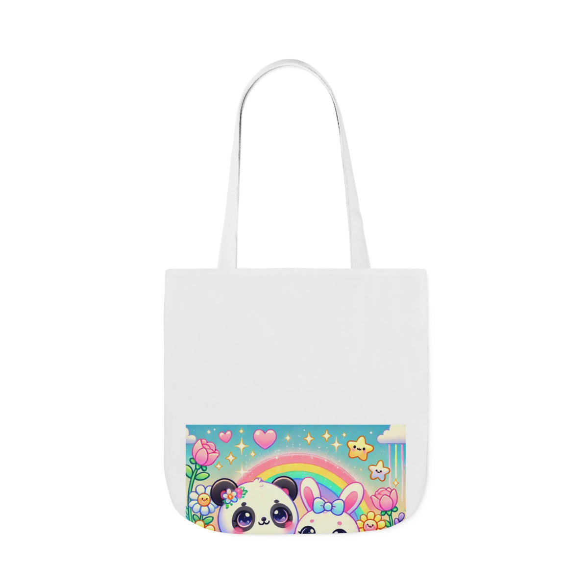 Pastel Panda and Bunny Rainbow Garden Canvas Tote Bag