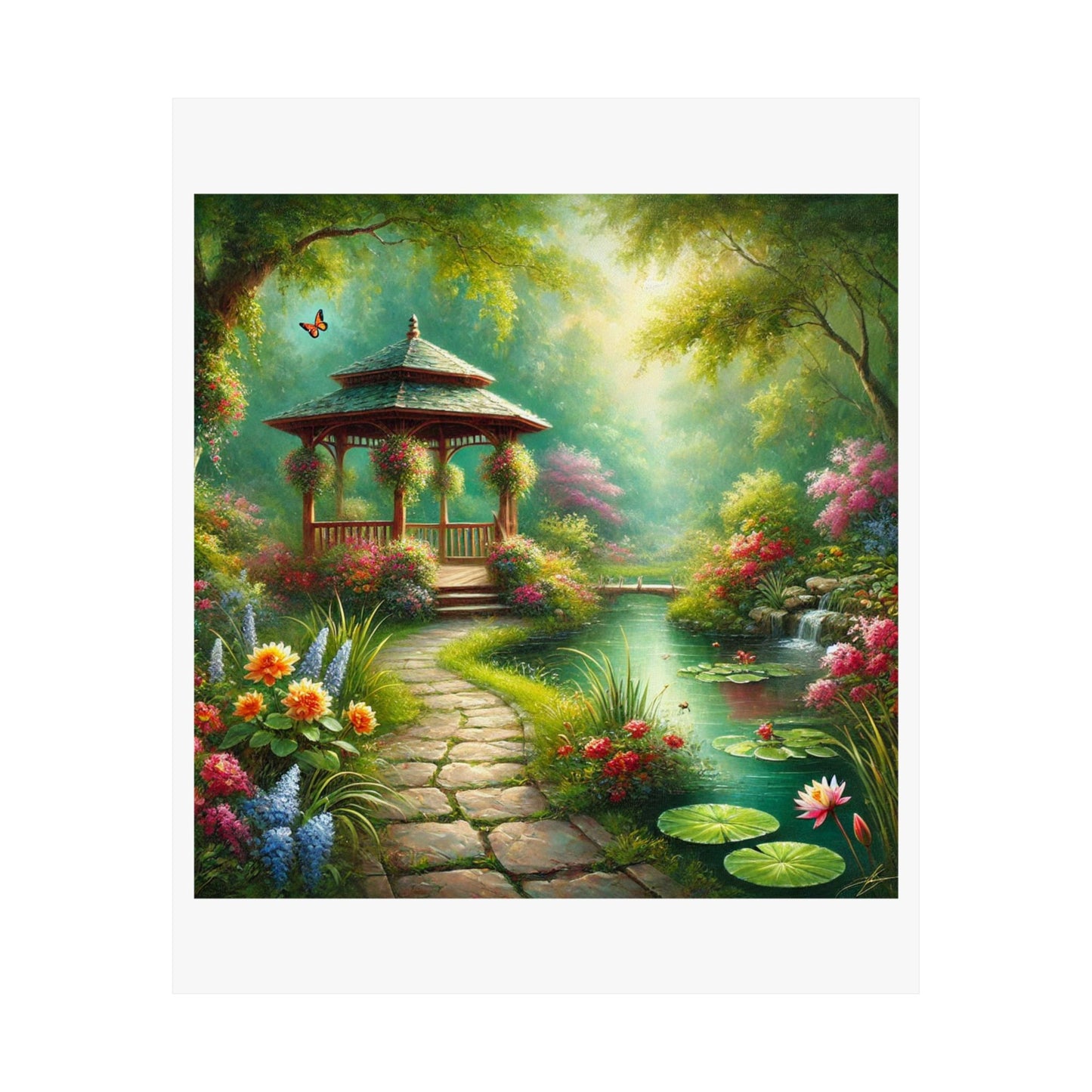 Spring Garden Gazebo Floral Landscape Poster