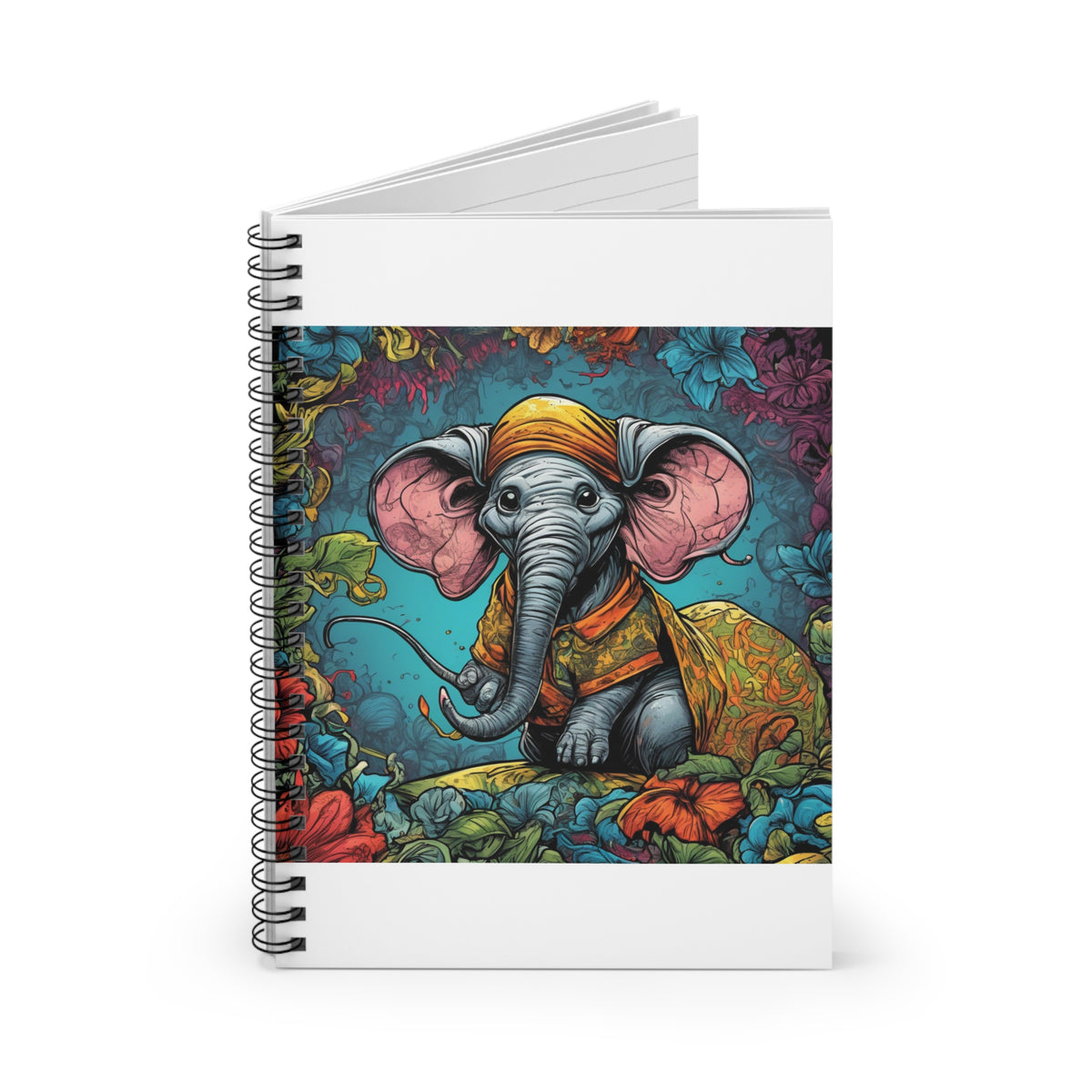 Colorful Storybook Elephant Floral Spiral Notebook