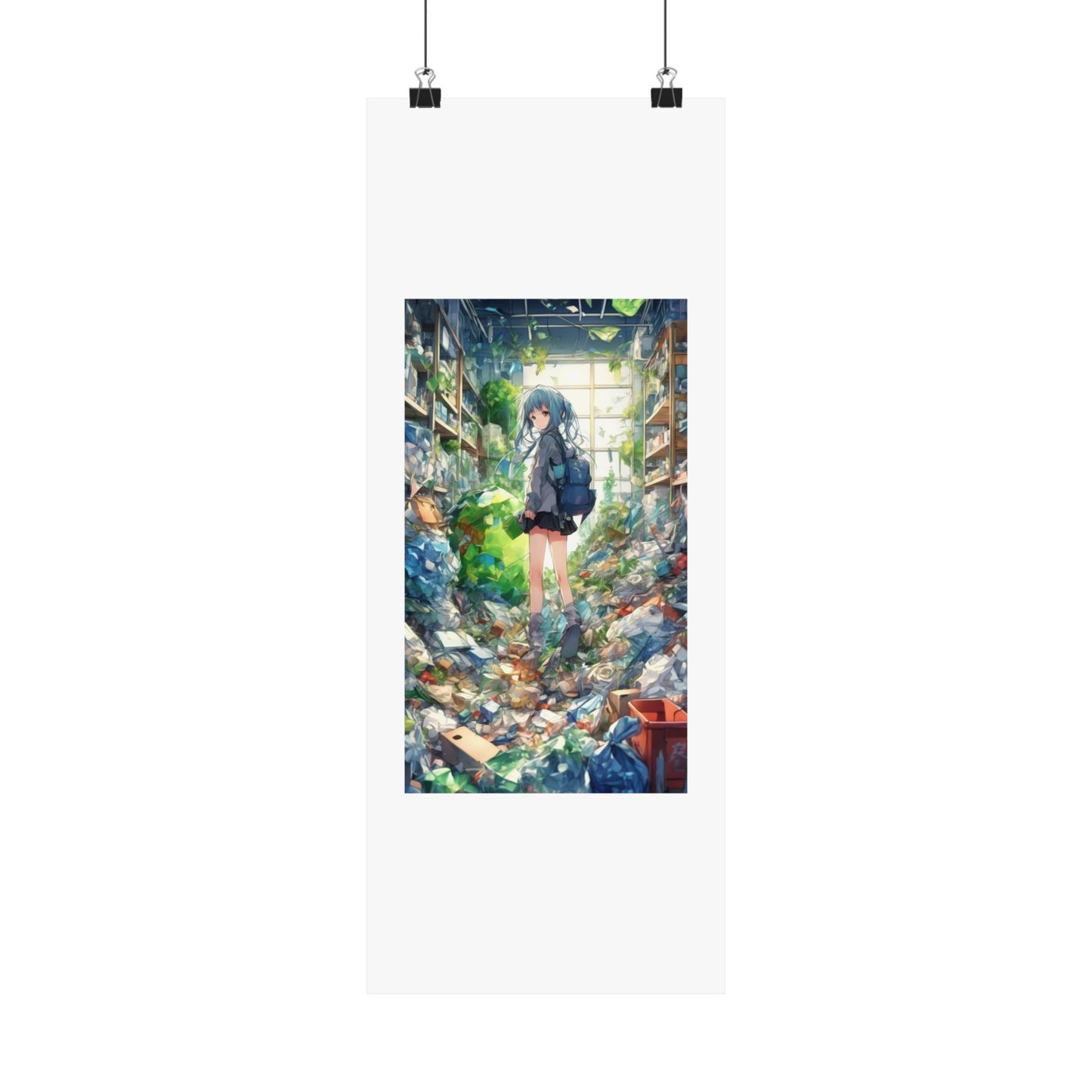 Green Recycling Alley Anime Girl Urban Green Poster