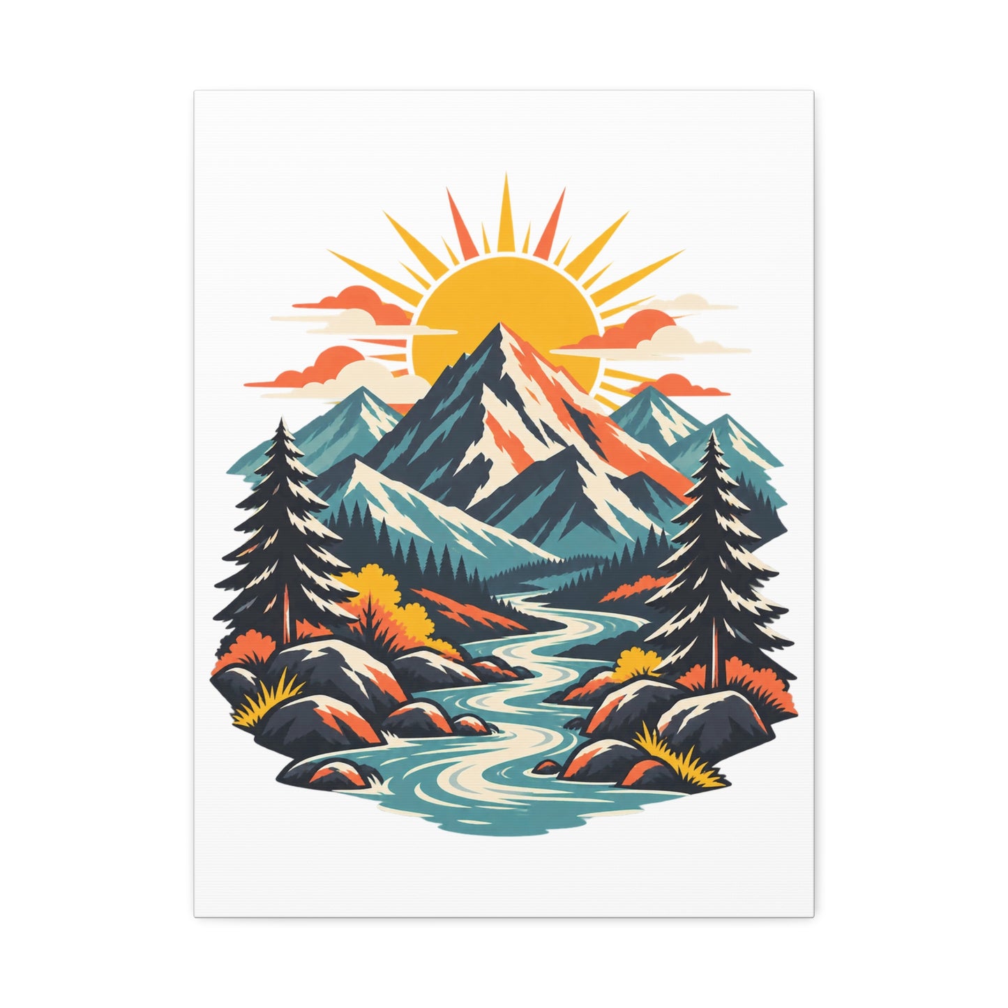 Alpine Sunrise River Mountain Adventure Canvas Wall Art