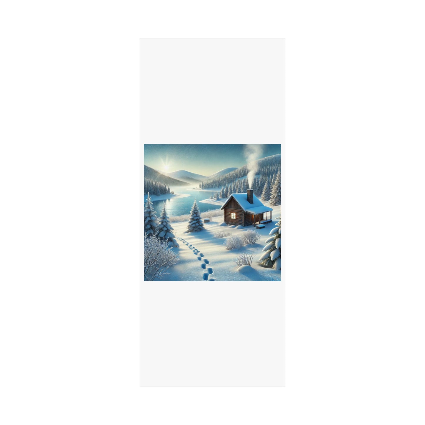 Snowy Cabin Winter Lake Landscape Art Poster