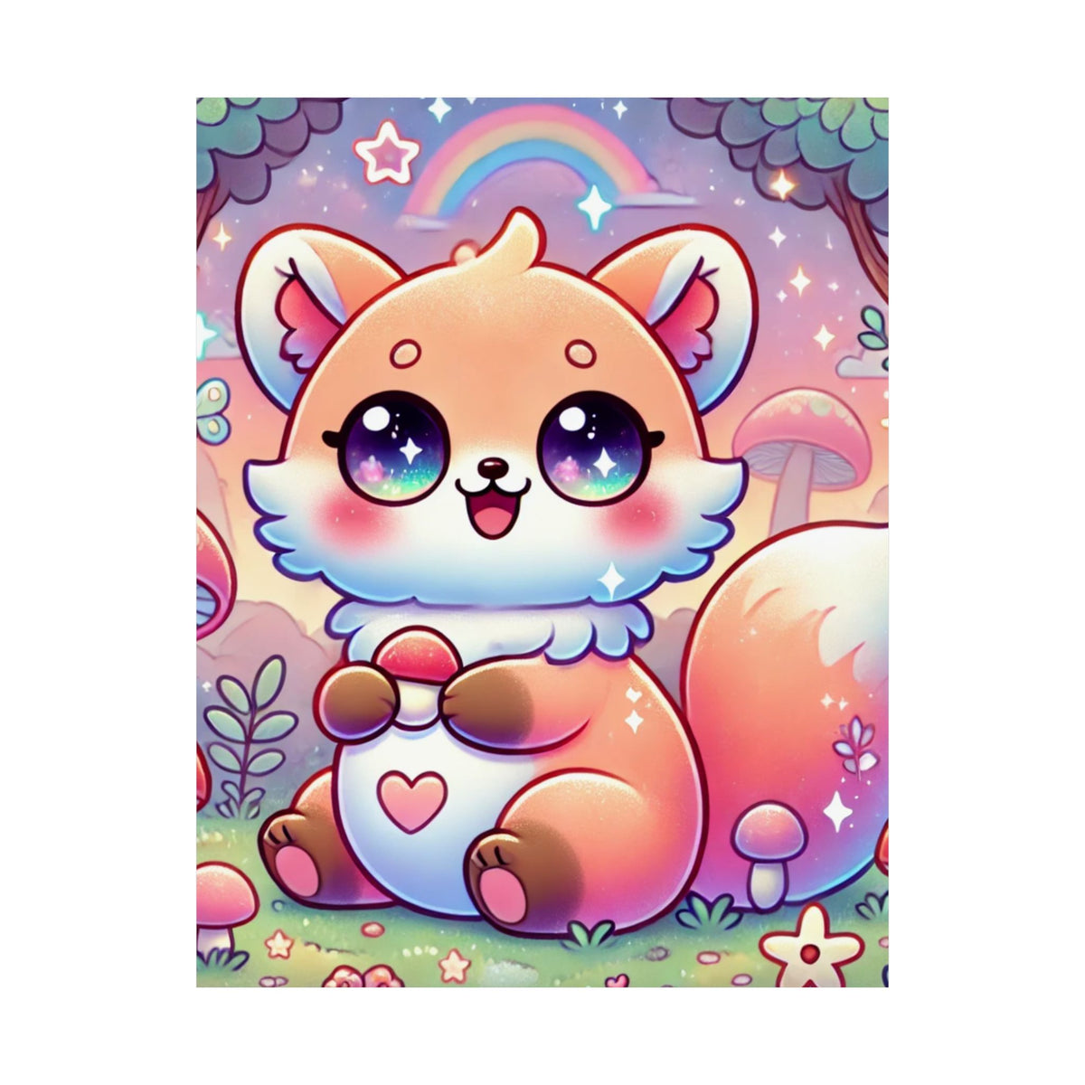 Pastel Woodland Fox Mushroom Kawaii Wall Art Poster