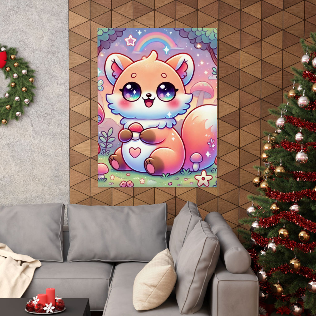 Pastel Woodland Fox Mushroom Kawaii Wall Art Poster