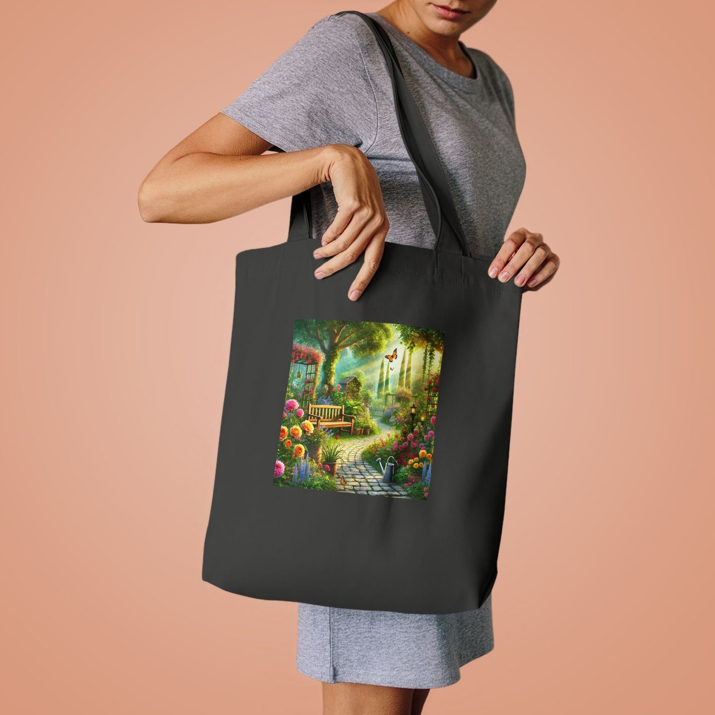 Sunlit Spring Flower Garden Bench Tote Bag