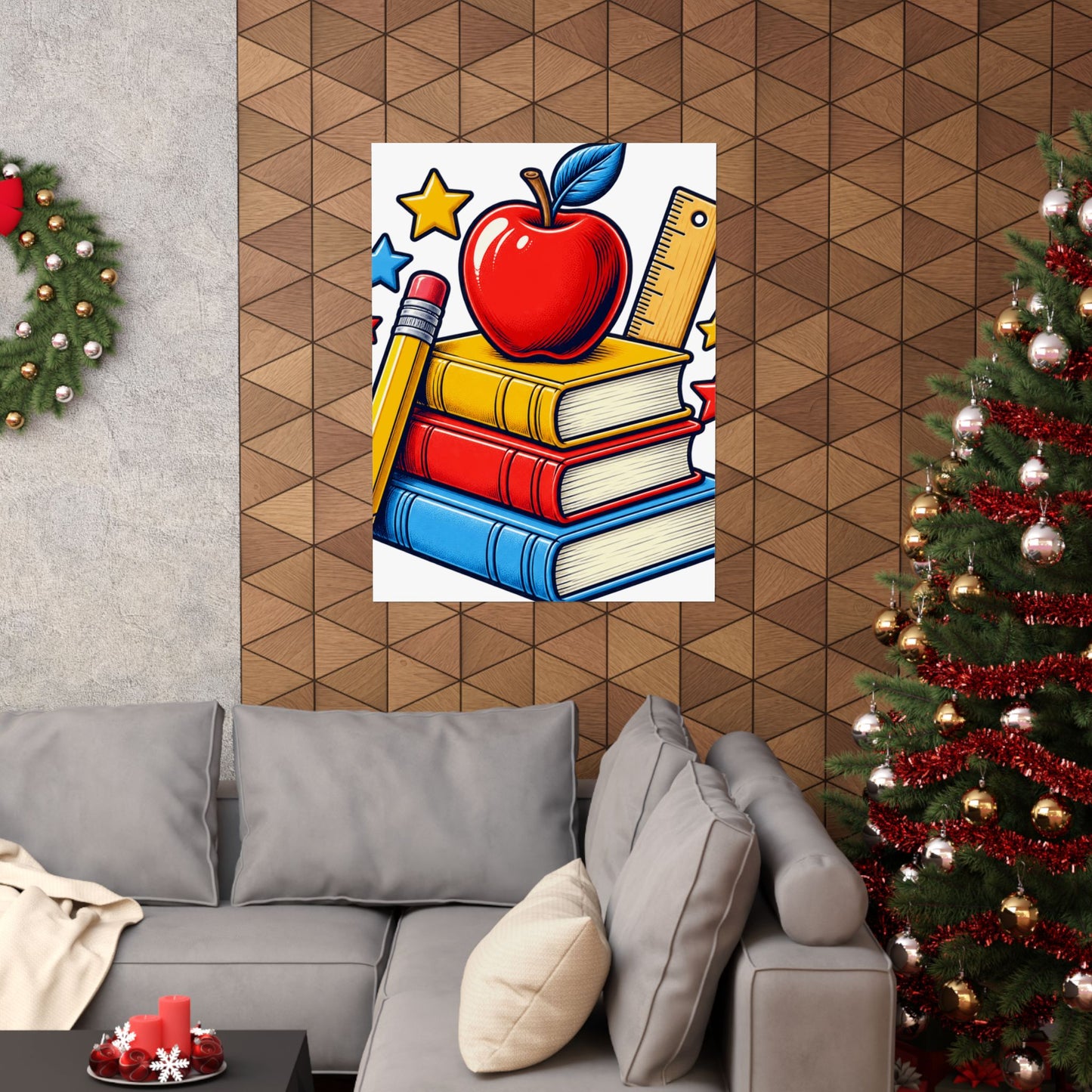 Retro School Books Apple Teacher Appreciation Art Poster