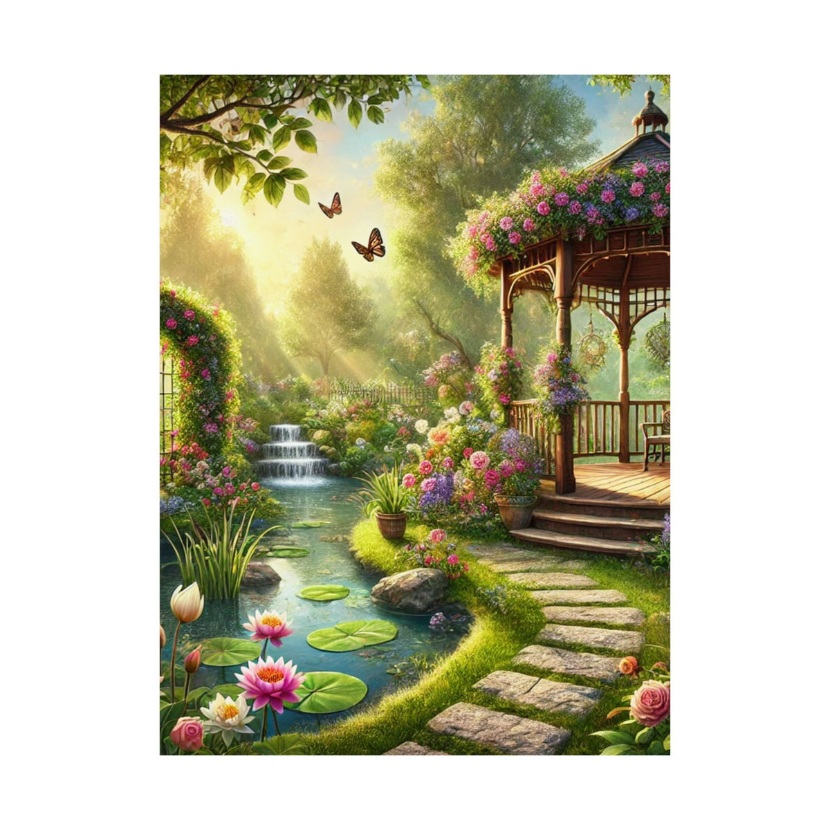 Sunlit Rose Gazebo Cottage Garden Wall Art Poster