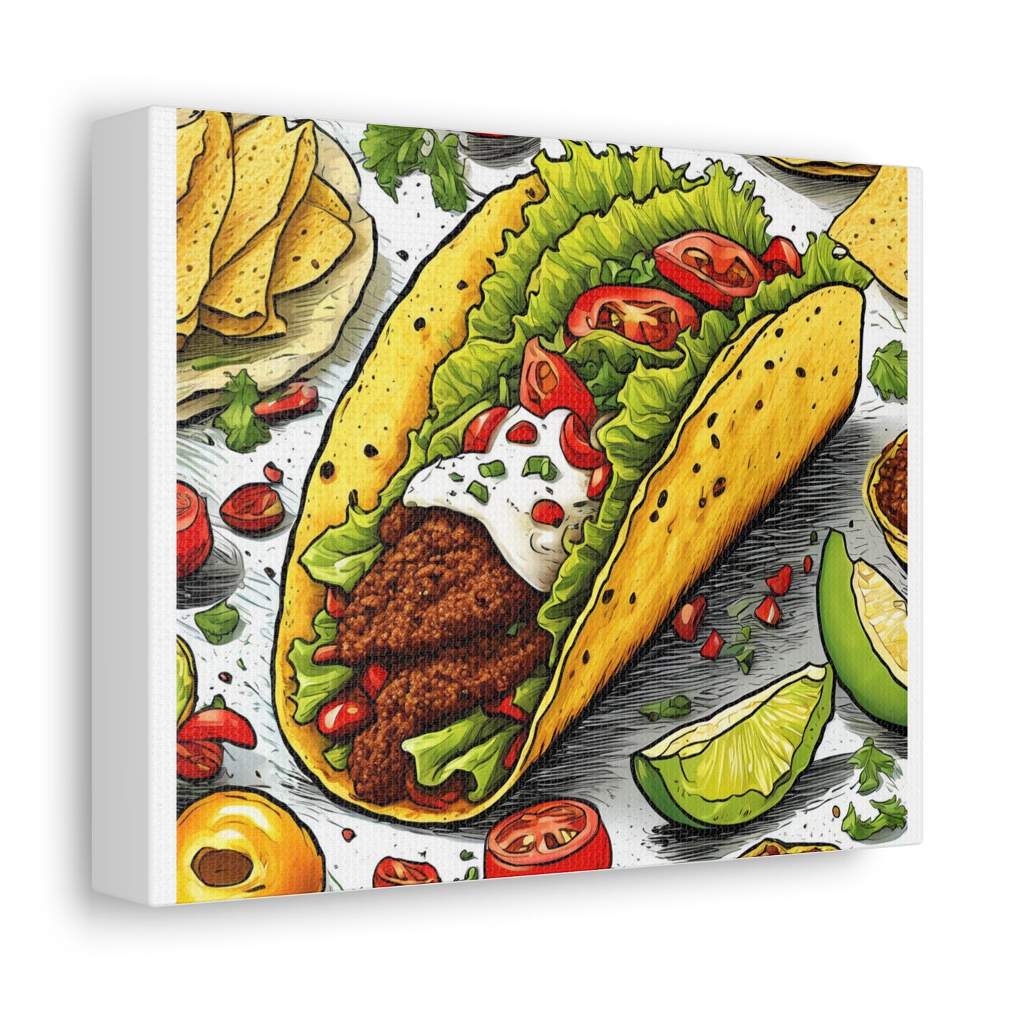 Bold Taco Illustration Foodie Gift Art Canvas