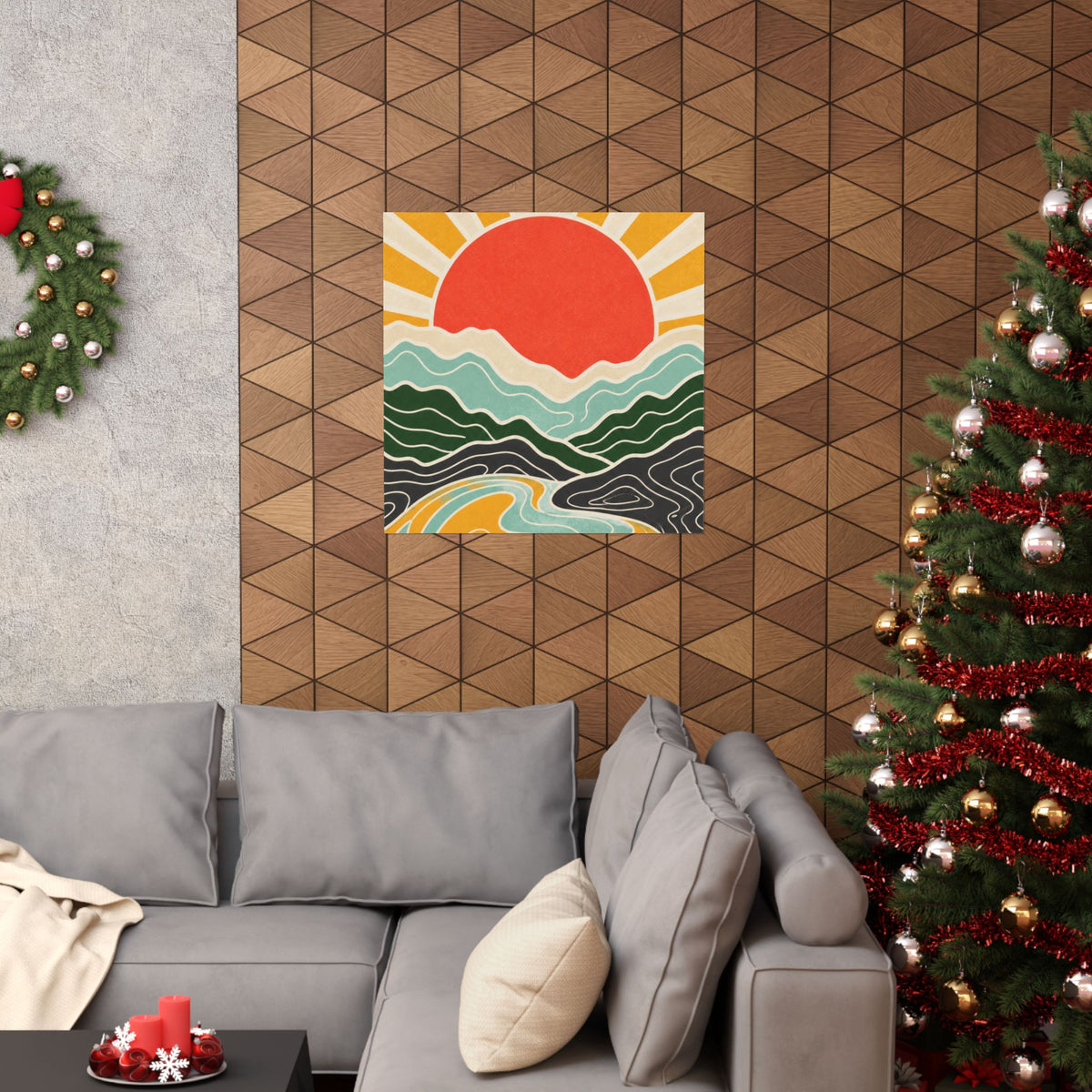 Topographic Sunrise Mid Century Mountain Art Poster