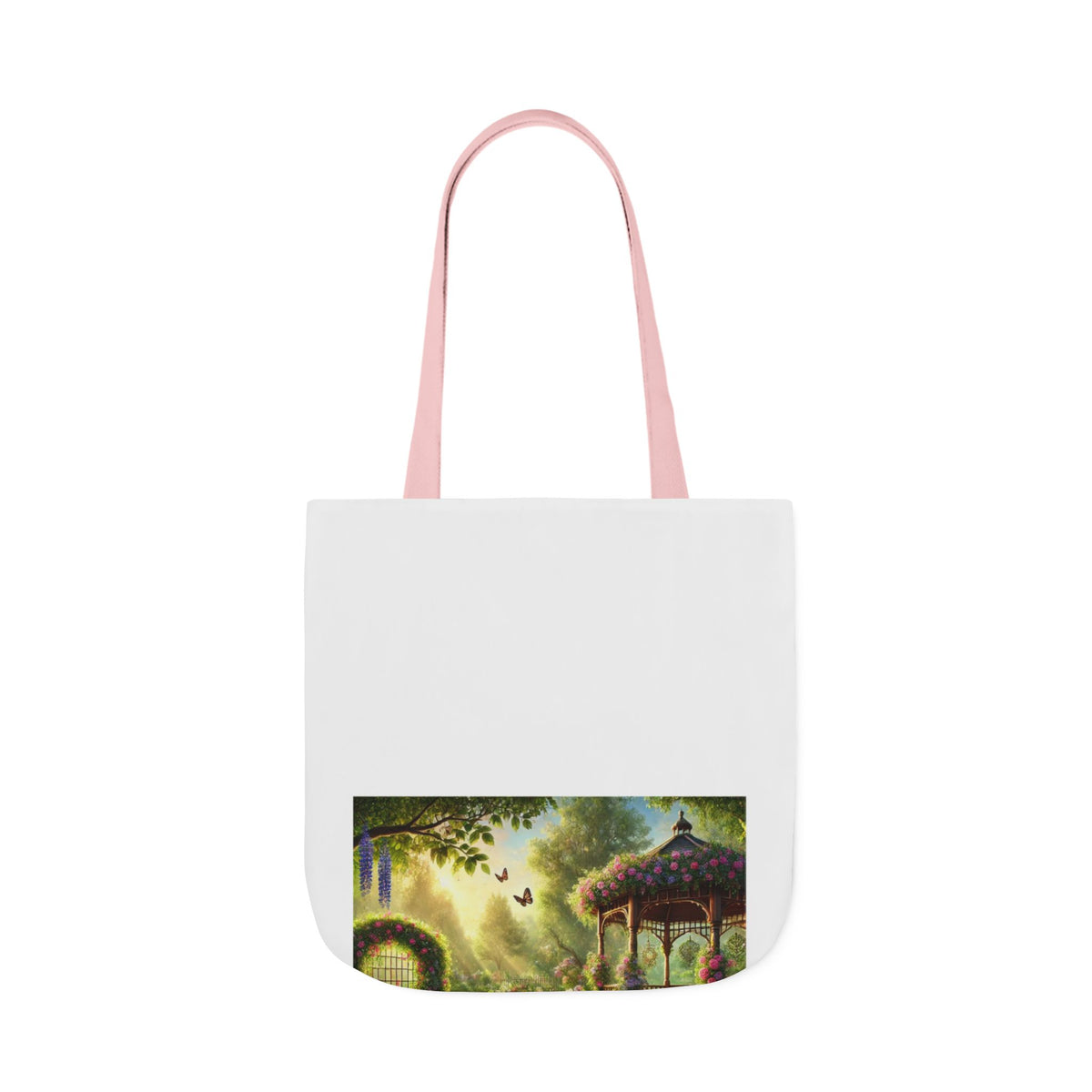 Sunlit Rose Gazebo Cottage Garden Canvas Tote Bag