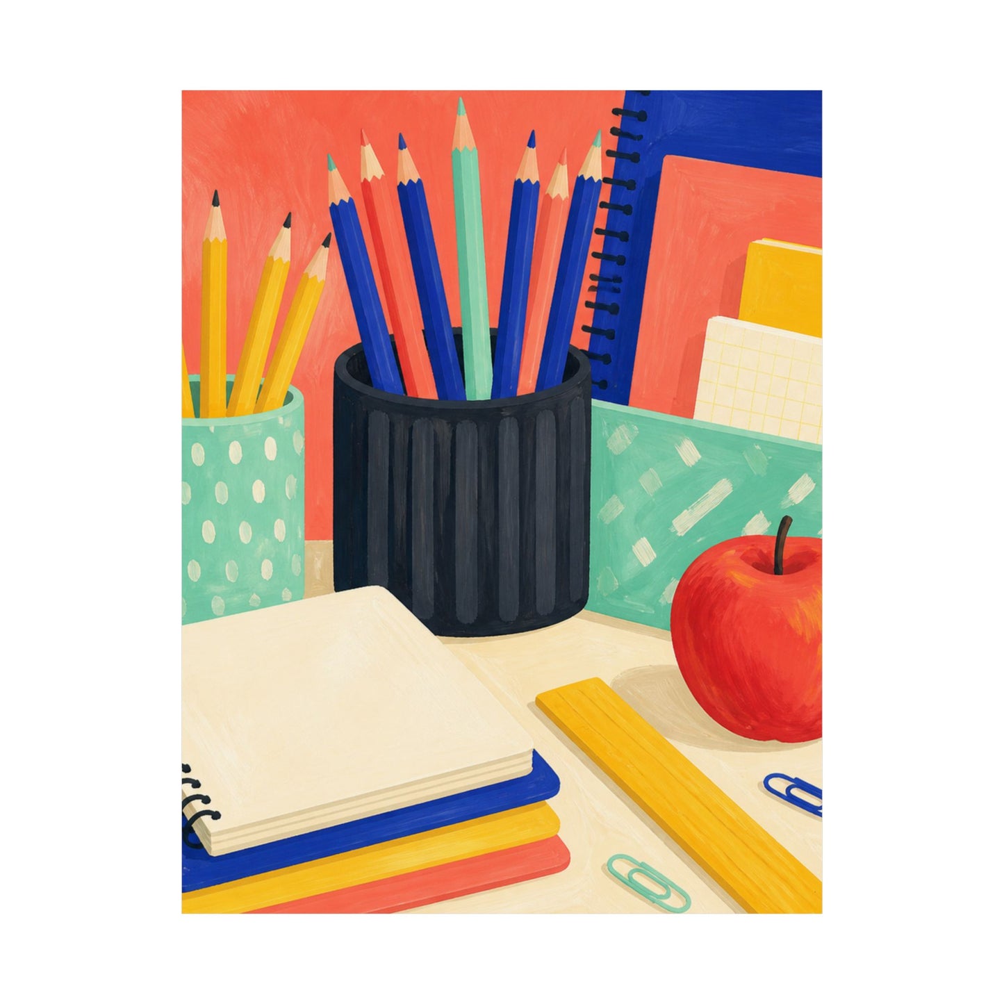 Colorful Teacher Desk Supplies Art Poster