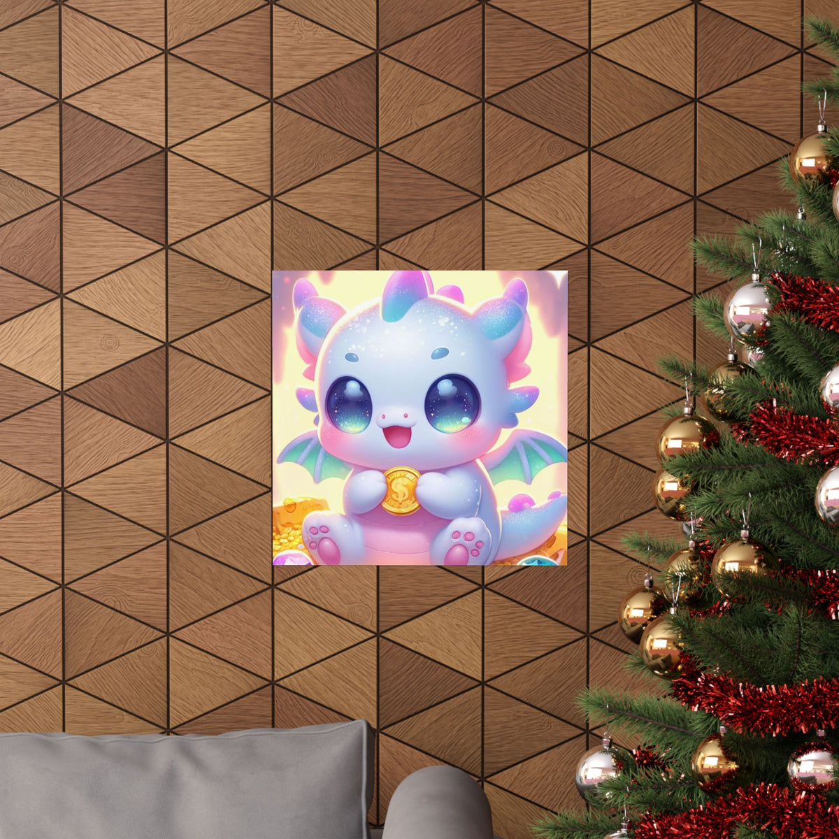 Pastel Treasure Dragon Kawaii Fantasy Wall Art Poster