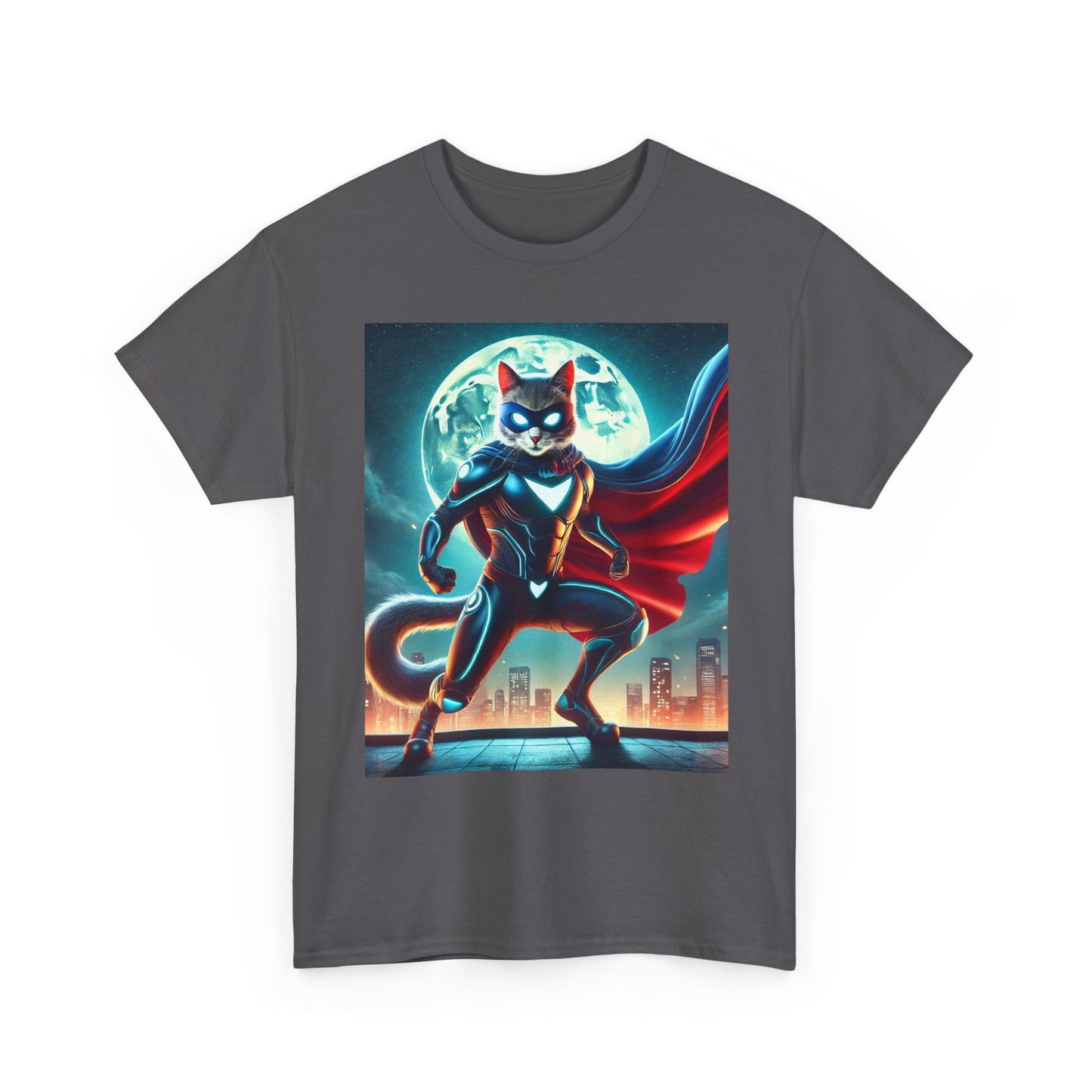 Superhero Cat T-Shirt Funny Graphic Tee with Cool Comic Style Design, Soft Cotton Casual Shirt Cat Lovers, Men, Women & Kids