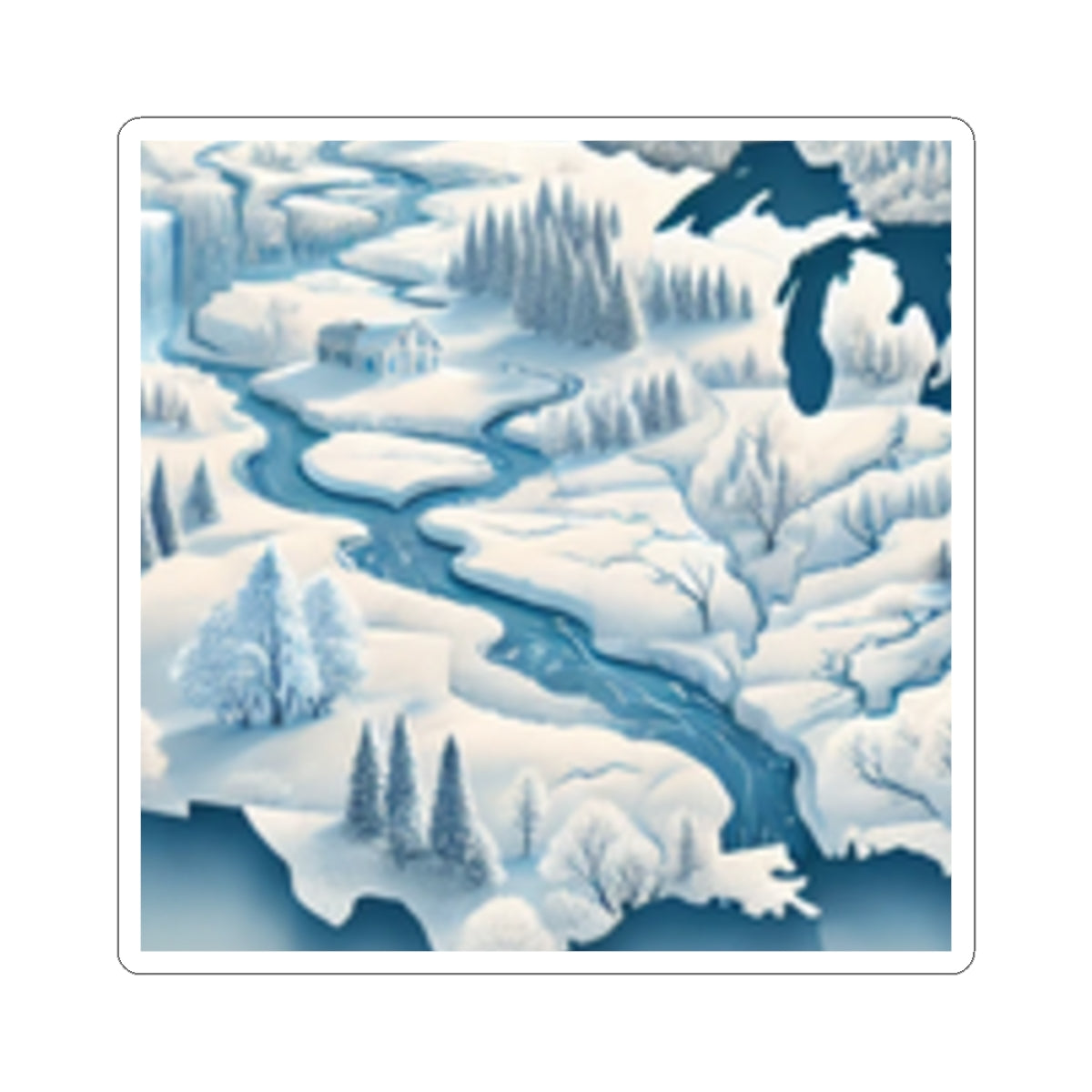 Winter USA Dreamscape Snowy Map Sticker for Laptop Water Bottle