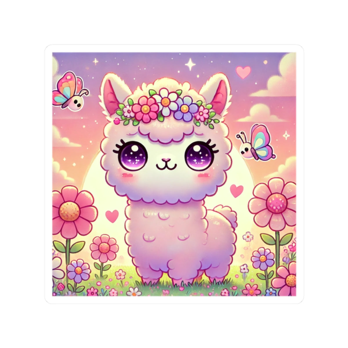 Pastel Floral Alpaca Garden Kawaii Sticker