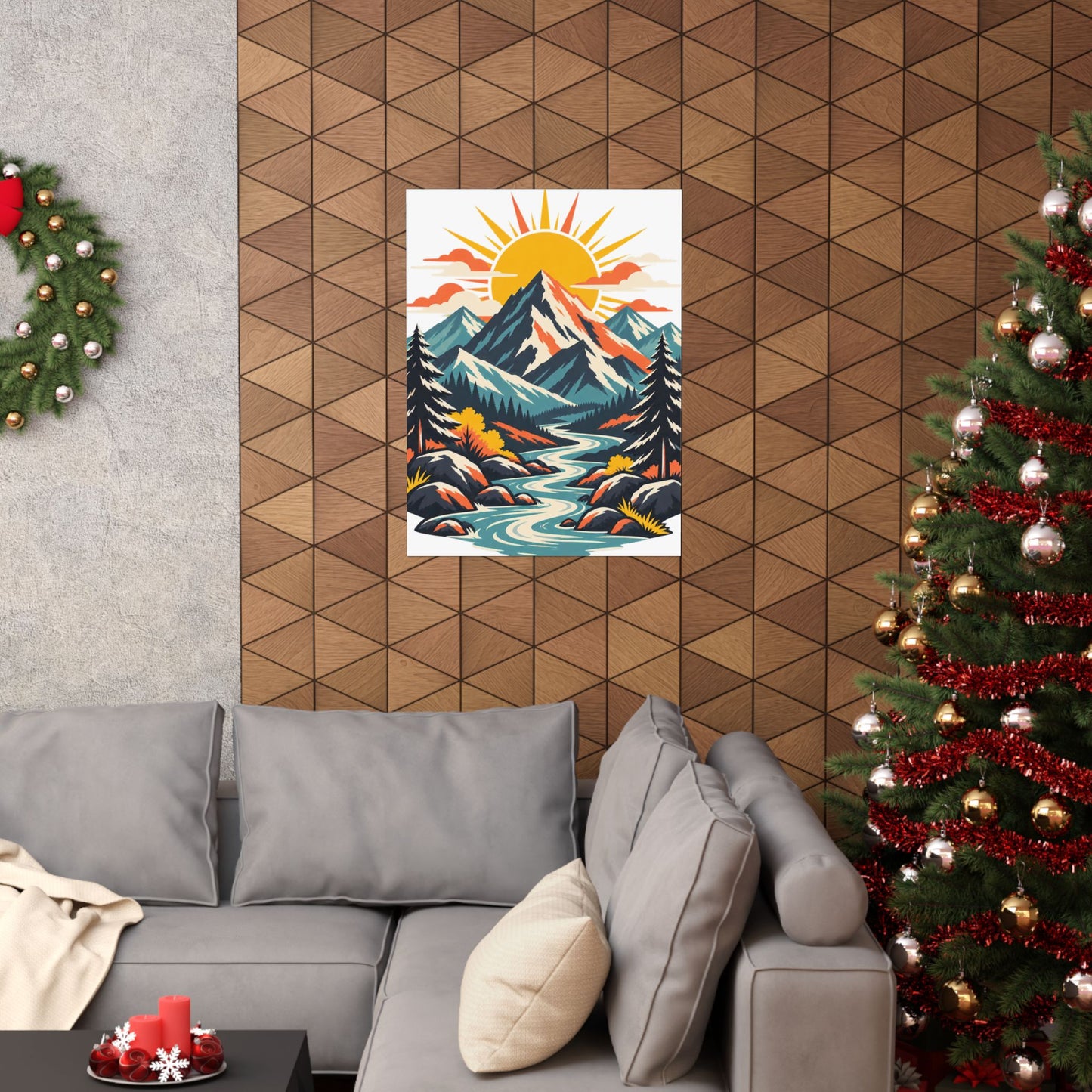 Alpine Sunrise River Mountain Adventure Art Poster