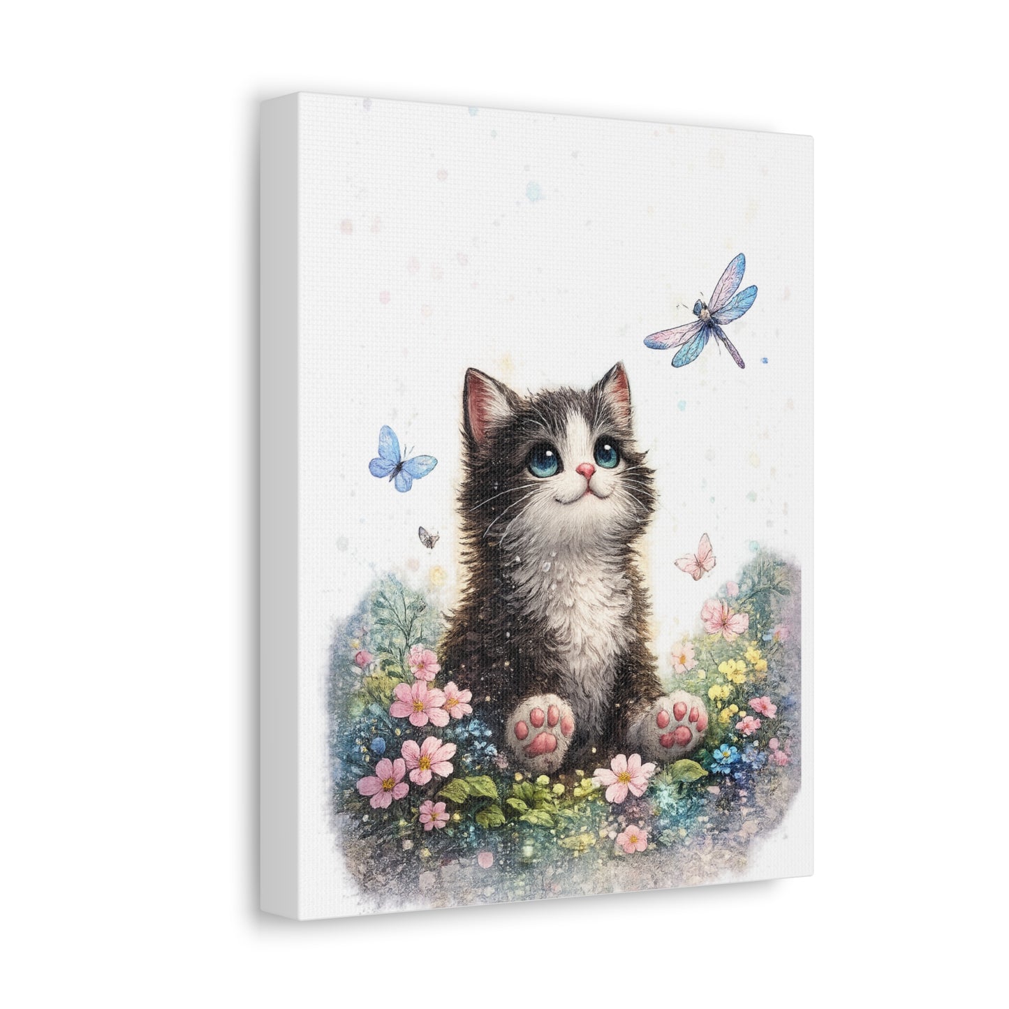 Whimsical Kitten Butterfly Garden Canvas Art