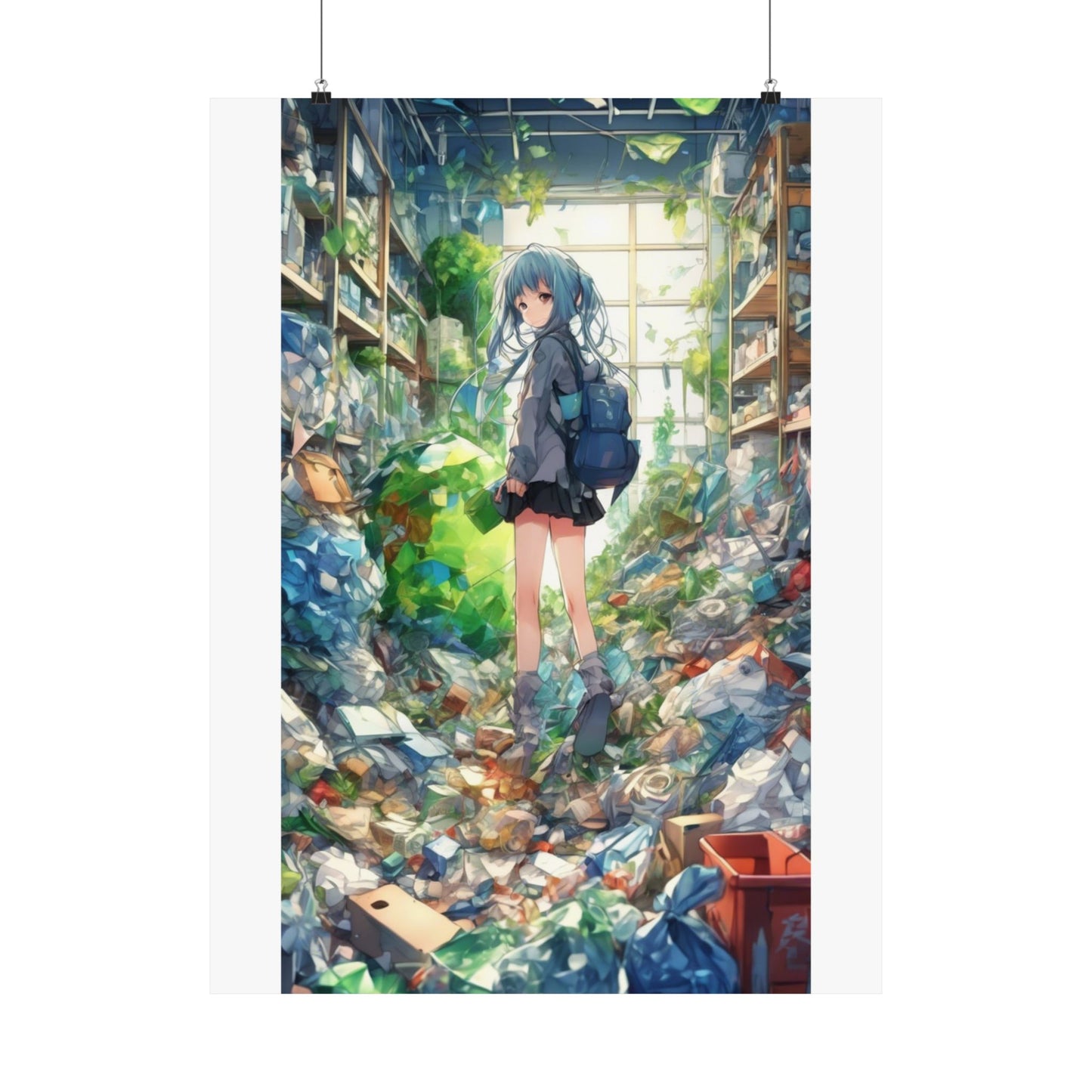 Green Recycling Alley Anime Girl Urban Green Poster