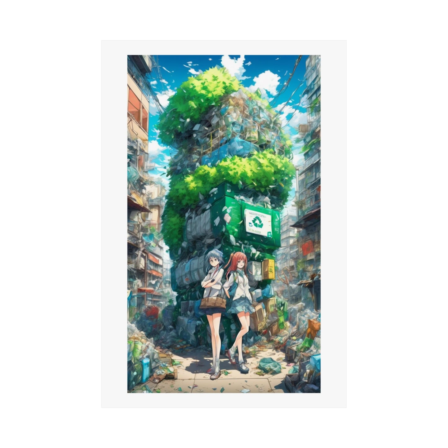 Urban Recycling Anime Friends Green City Wall Poster