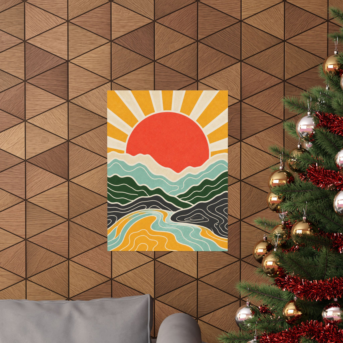 Topographic Sunrise Mid Century Mountain Art Poster