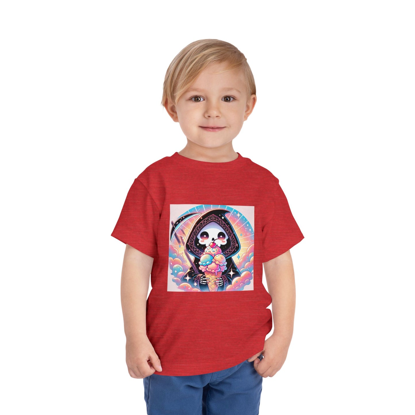 Grim Reaper with Ice Cream Kawaii Anime Toddler Tee - Adorable Short Sleeve Shirt for Kids - Fun & Stylish Gift Idea!