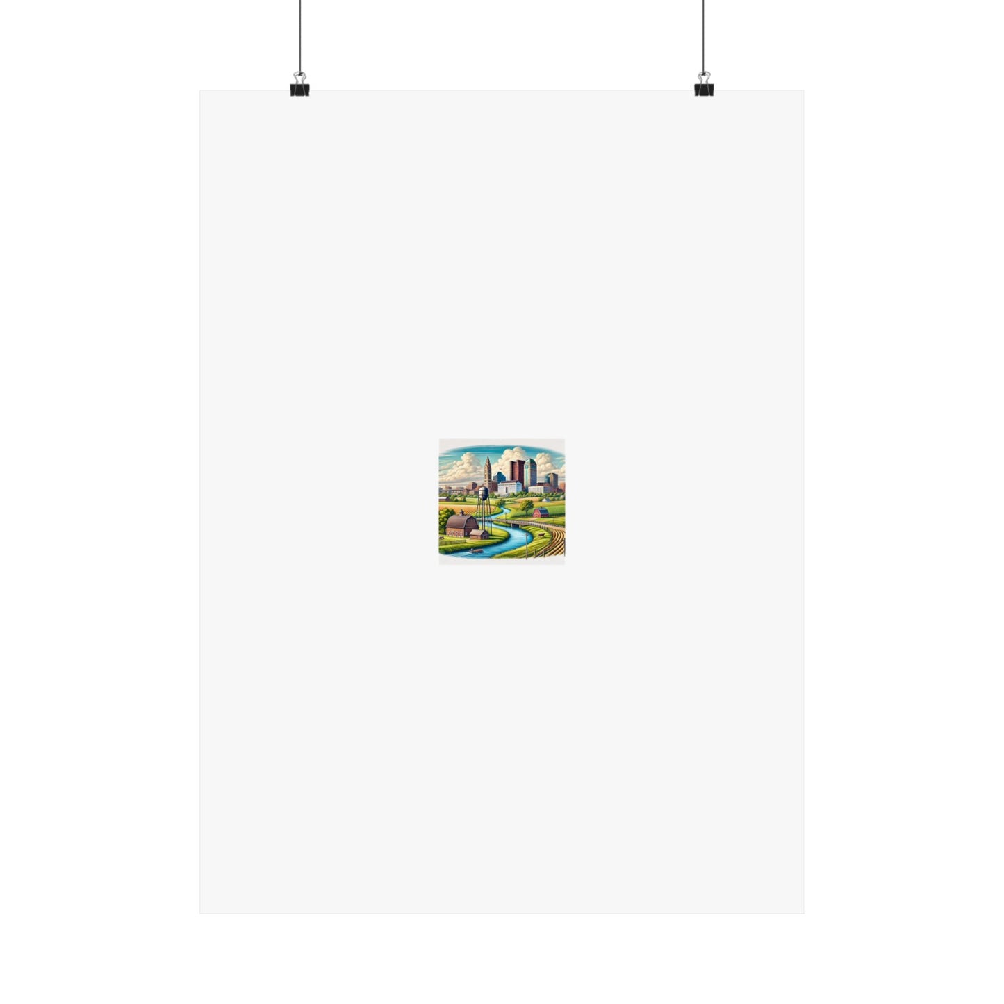 Rural River City Skyline Hometown Landscape Poster Art