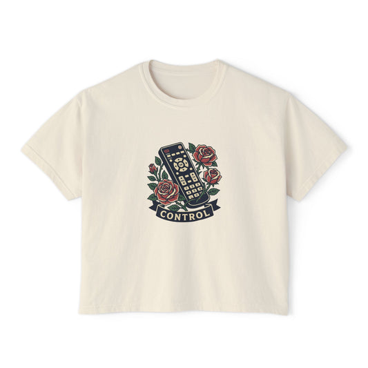 TV Remote with Roses Control Tee | Retro Remote, Floral Graphic Shirt T T-Shirt Women's Ladies Flowers Binge Watcher Gift