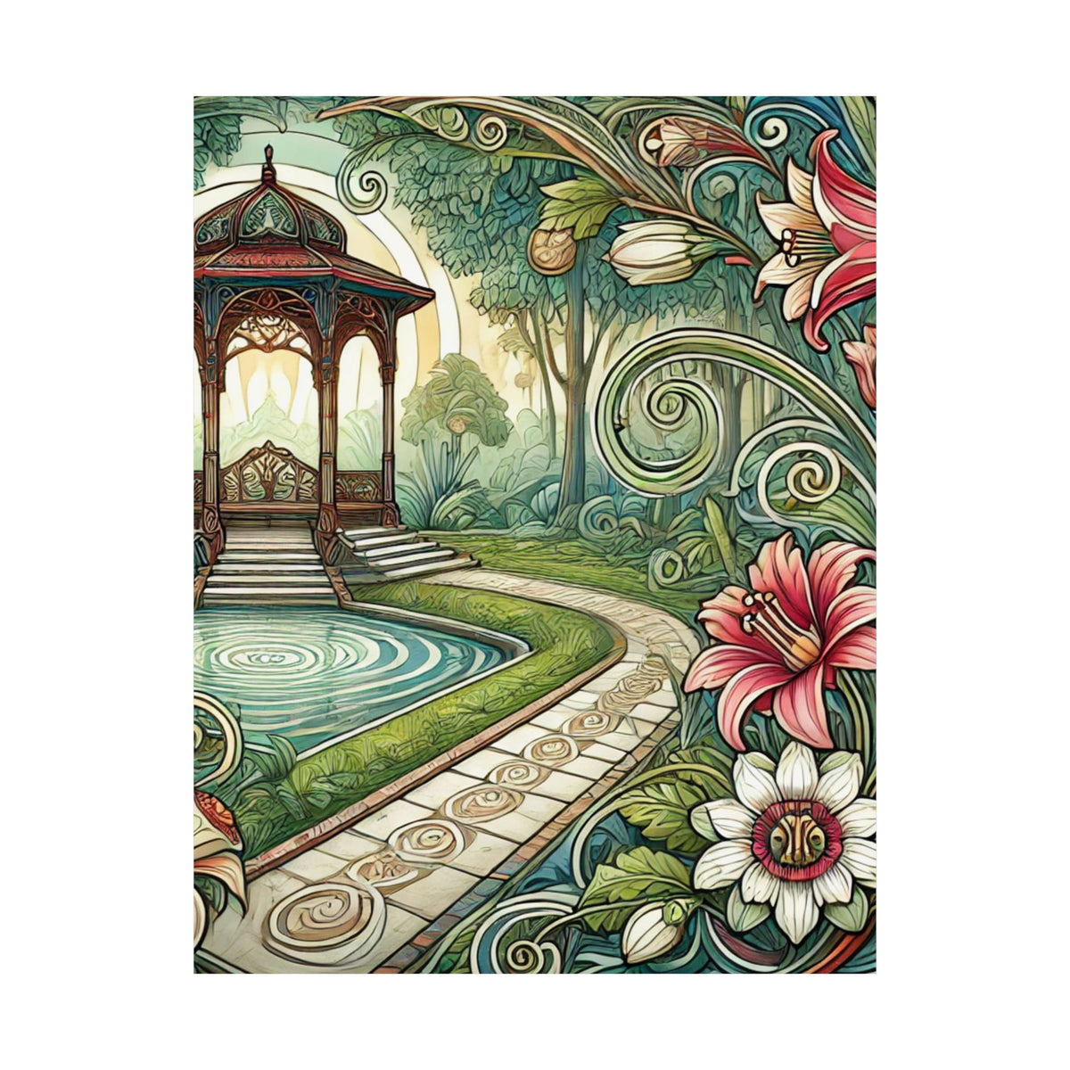 Botanical Gazebo Garden Art Nouveau Wall Art Poster