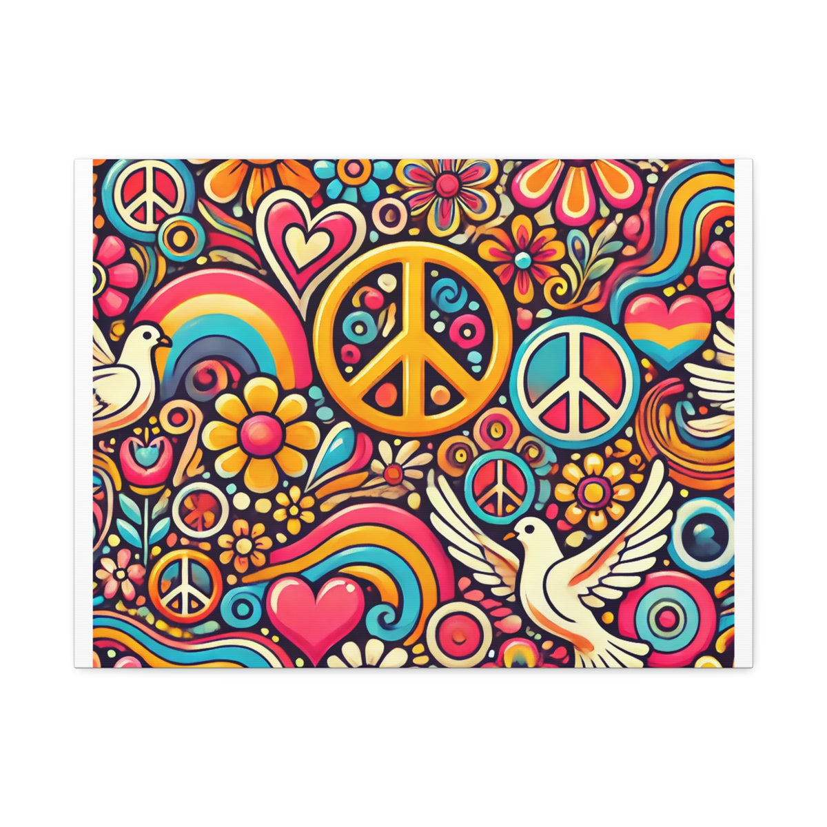 Colorful Peace Floral Pattern Canvas Wall Art