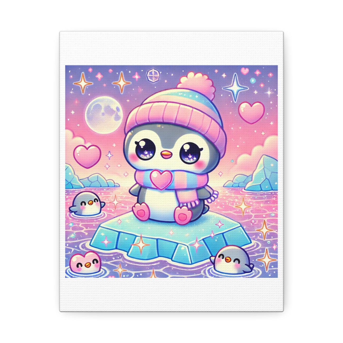 Cute Winter Penguin Ice Floe Kawaii Art Canvas