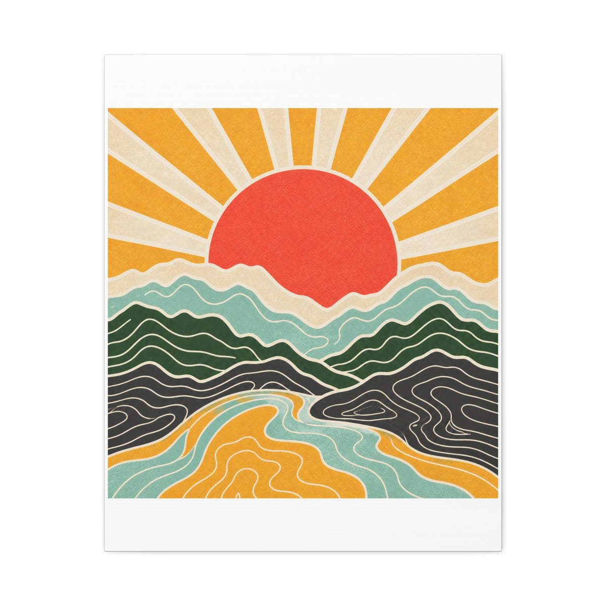 Topographic Sunrise Mid Century Mountain Canvas Art