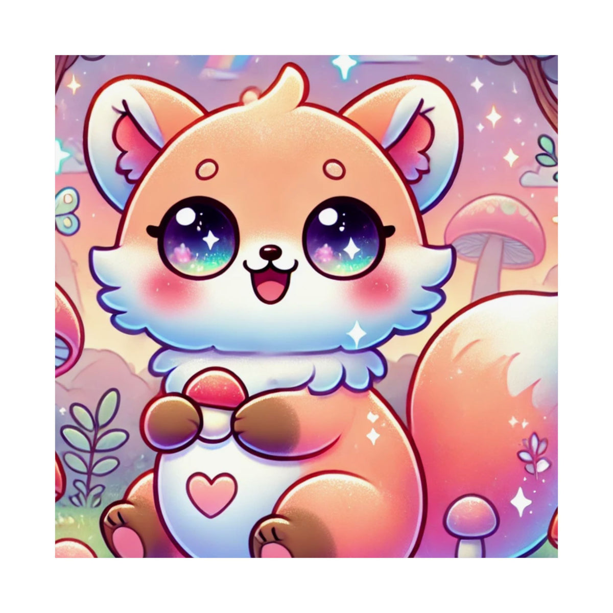 Pastel Woodland Fox Mushroom Kawaii Wall Art Poster