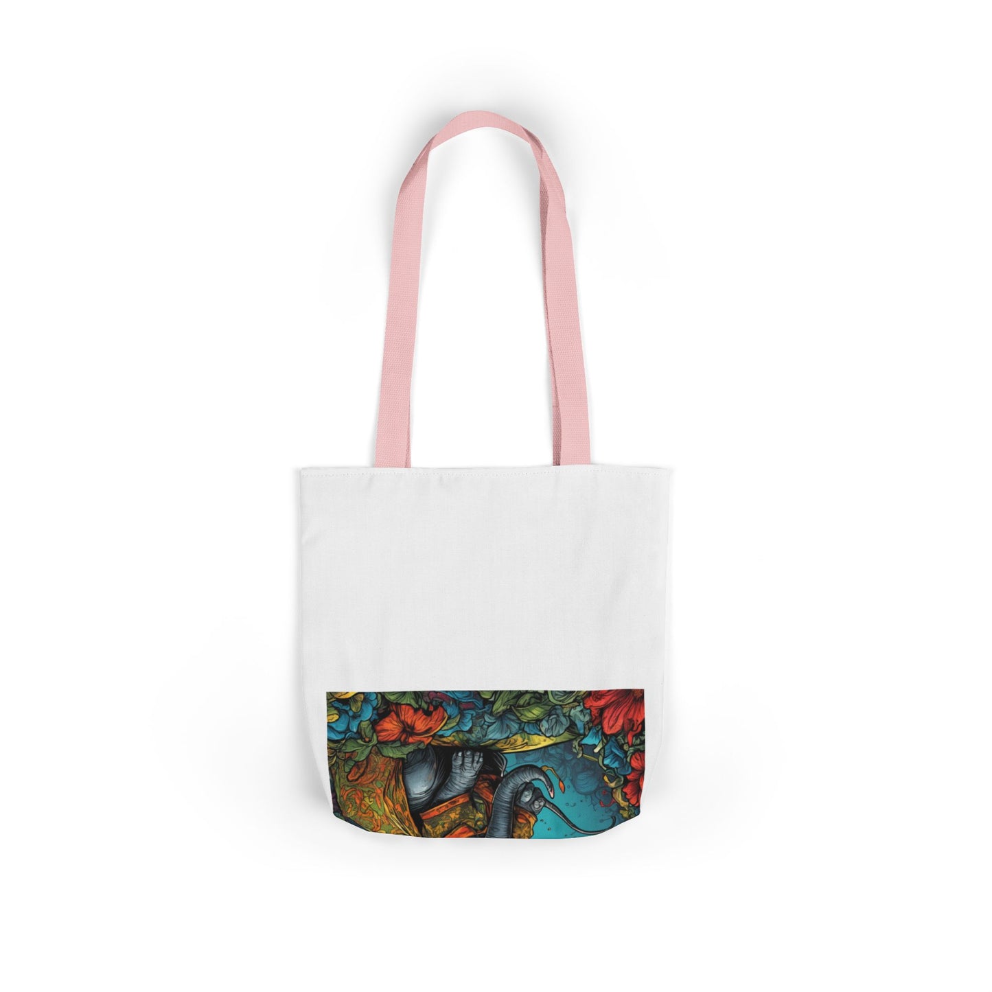 Colorful Storybook Elephant Floral Canvas Tote Bag