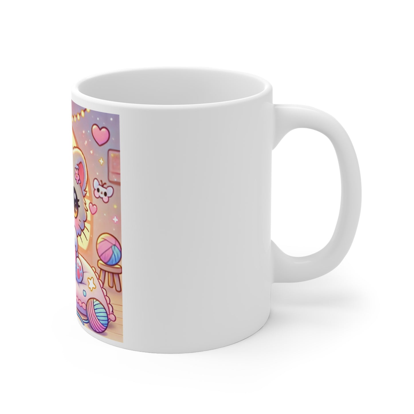 Cozy Kawaii Knitting Cat Pastel Yarn Coffee Mug