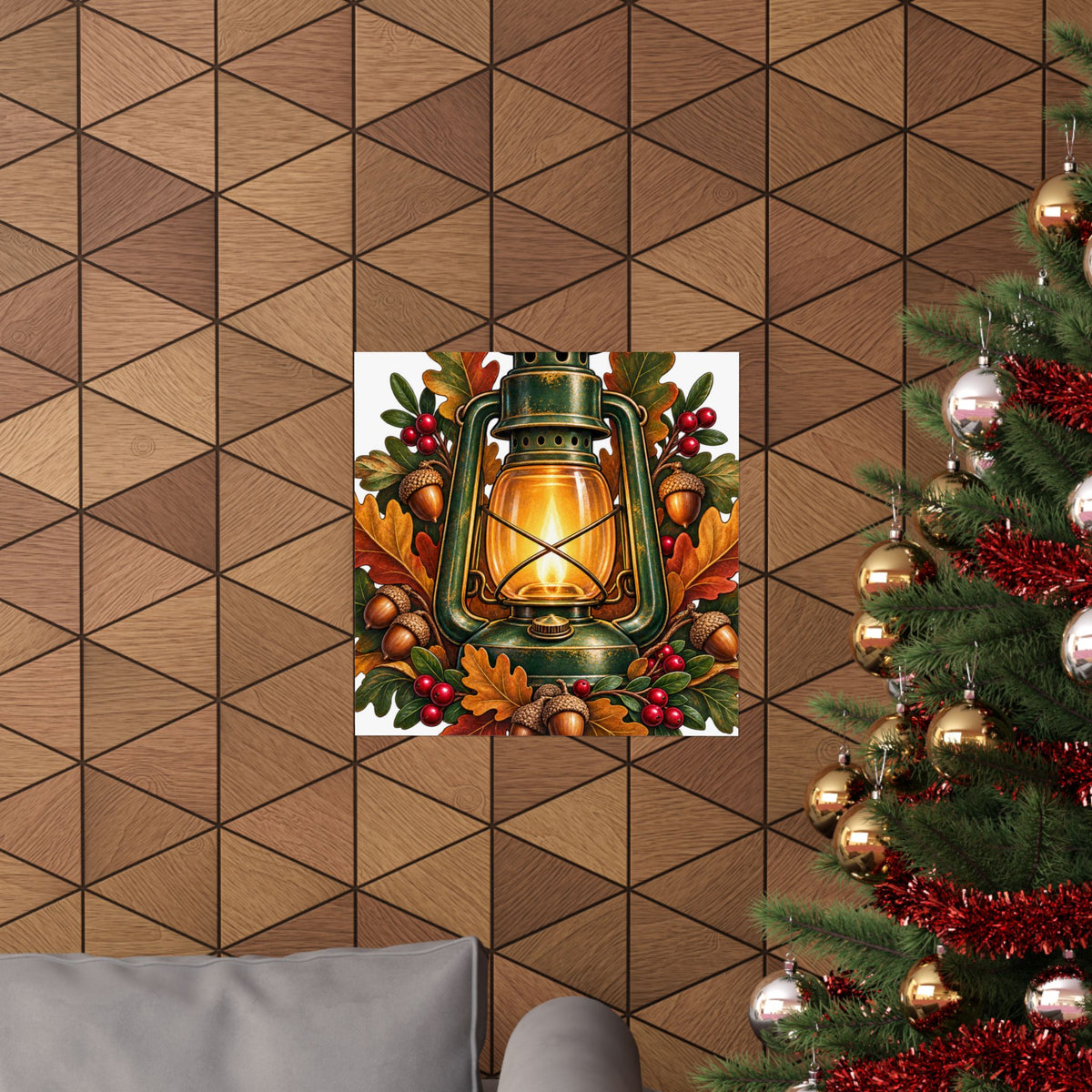 Autumn Oak Lantern and Acorns Poster