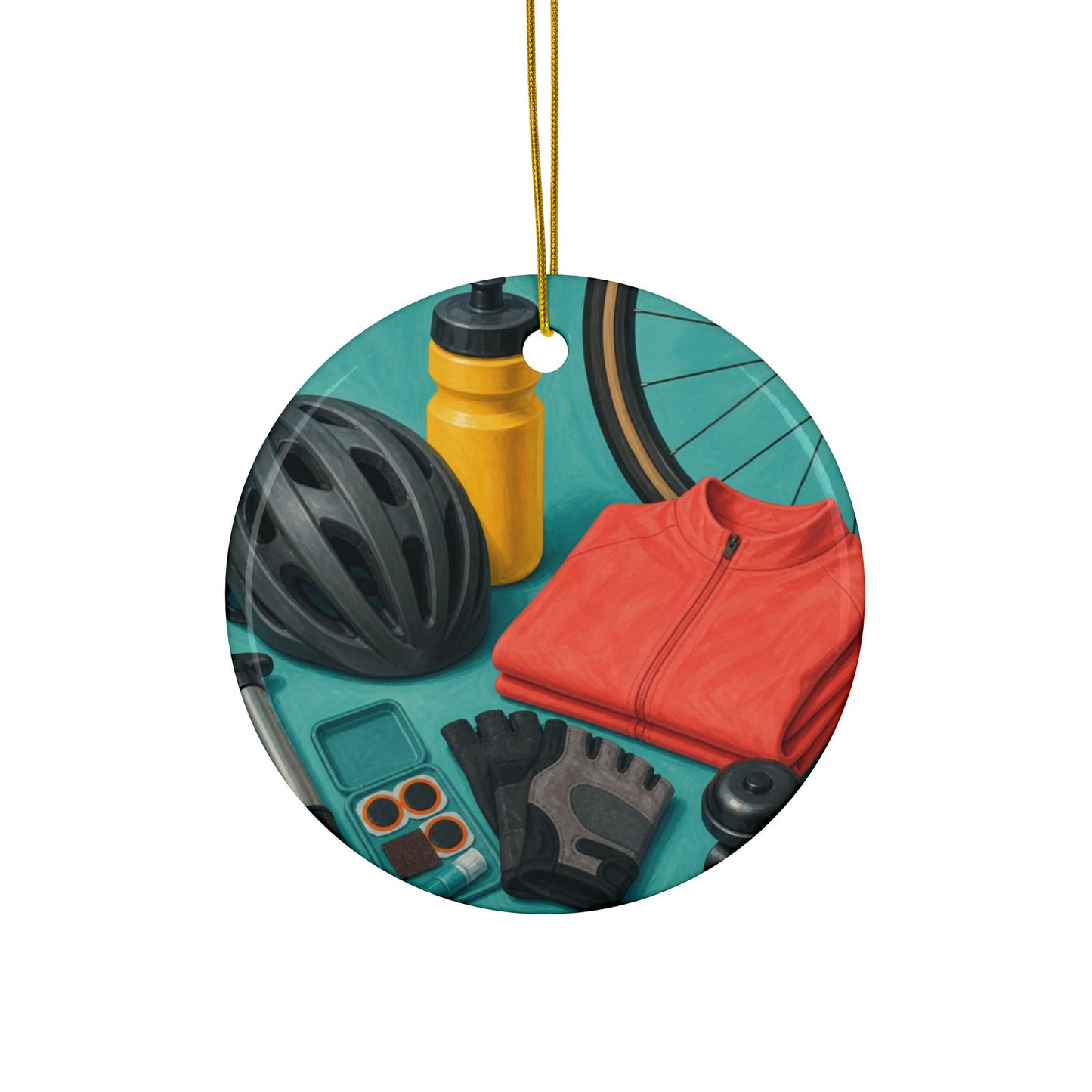 Colorful Cycling Gear Hobby Art Ceramic Ornament, Holiday Keepsake and Gift