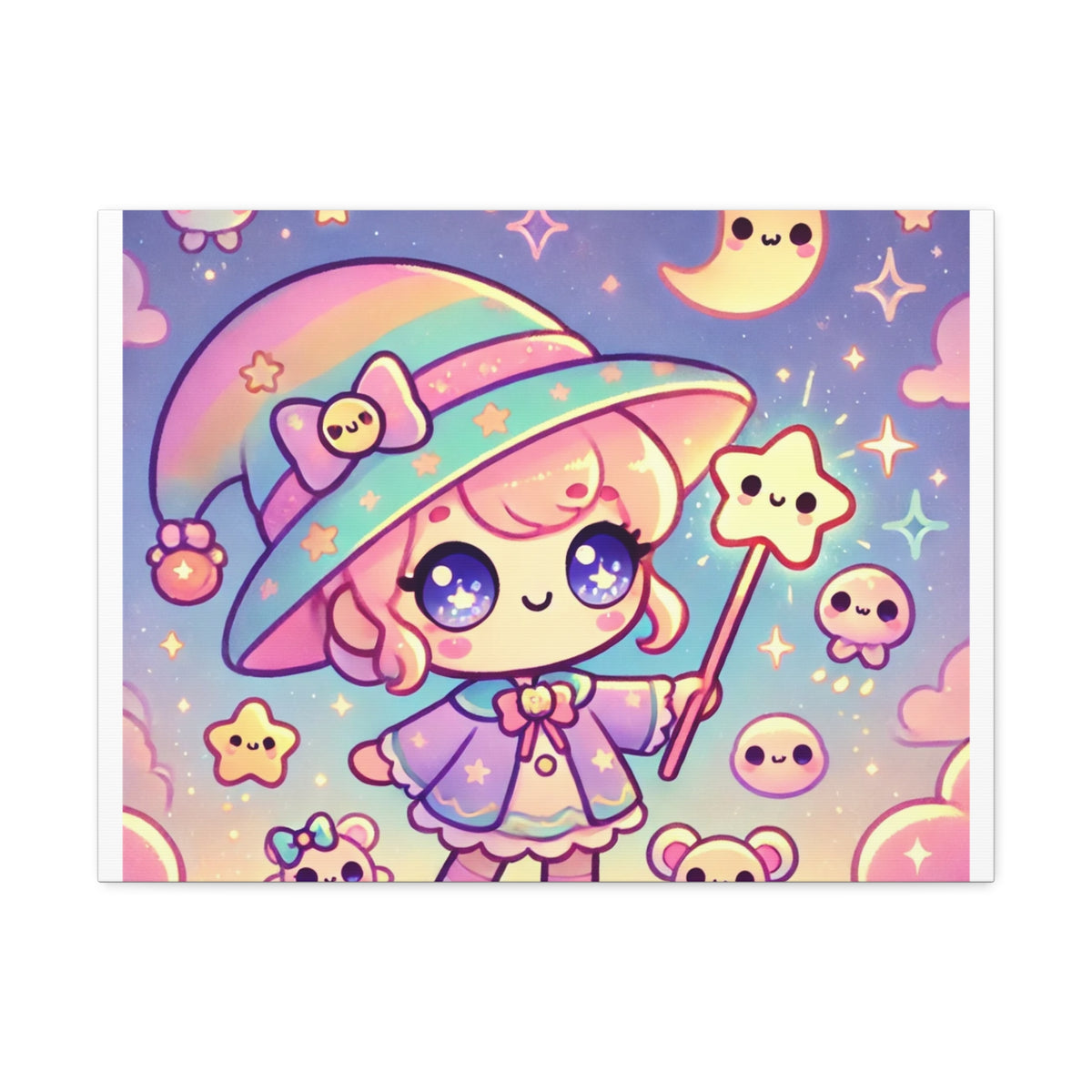 Kawaii Moon Wand Pastel Fantasy Canvas Wall Art