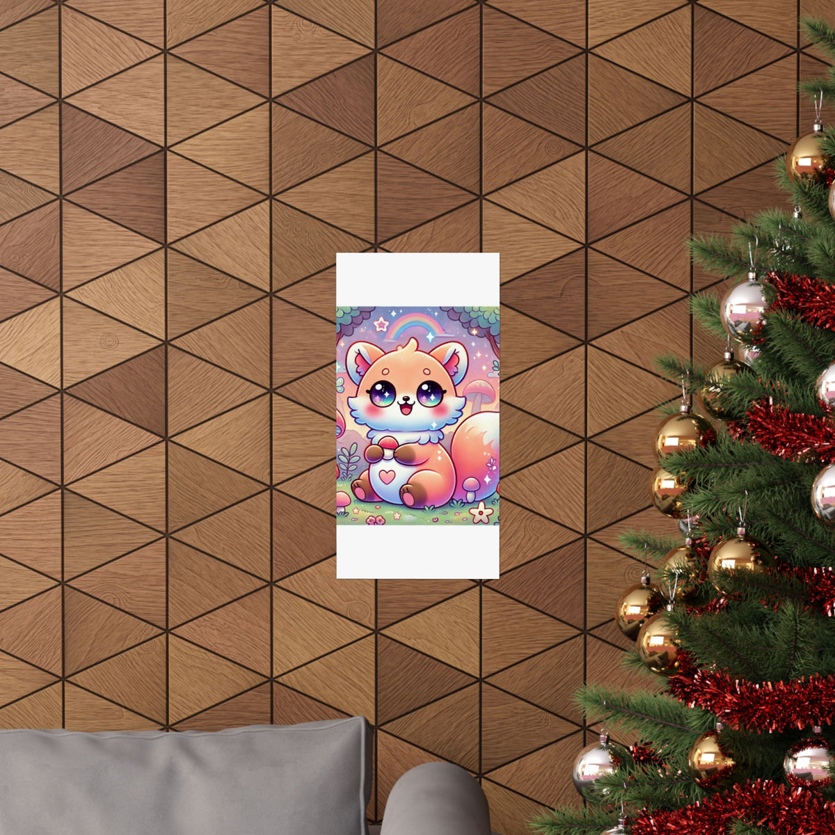 Pastel Woodland Fox Mushroom Kawaii Wall Art Poster