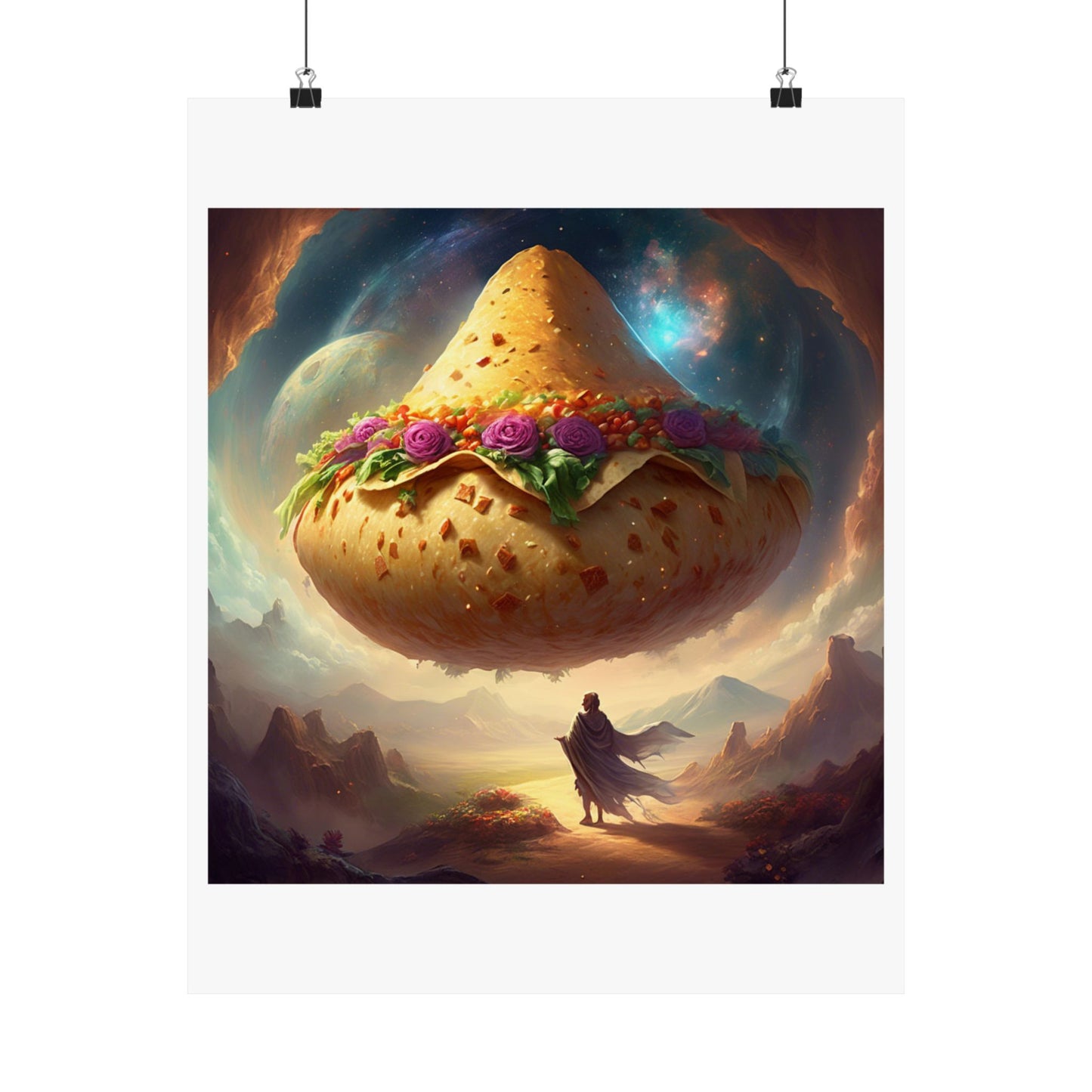 Cosmic Taco Planetoid Surreal Food Fantasy Art Poster