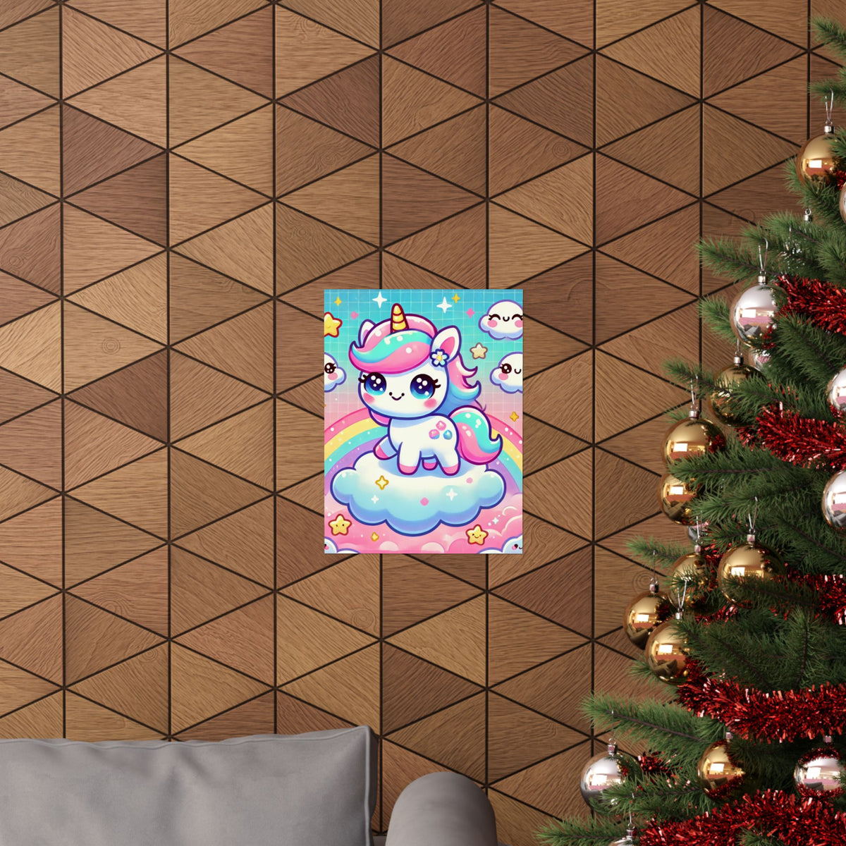 Pastel Rainbow Unicorn Cloud Kawaii Wall Art Poster