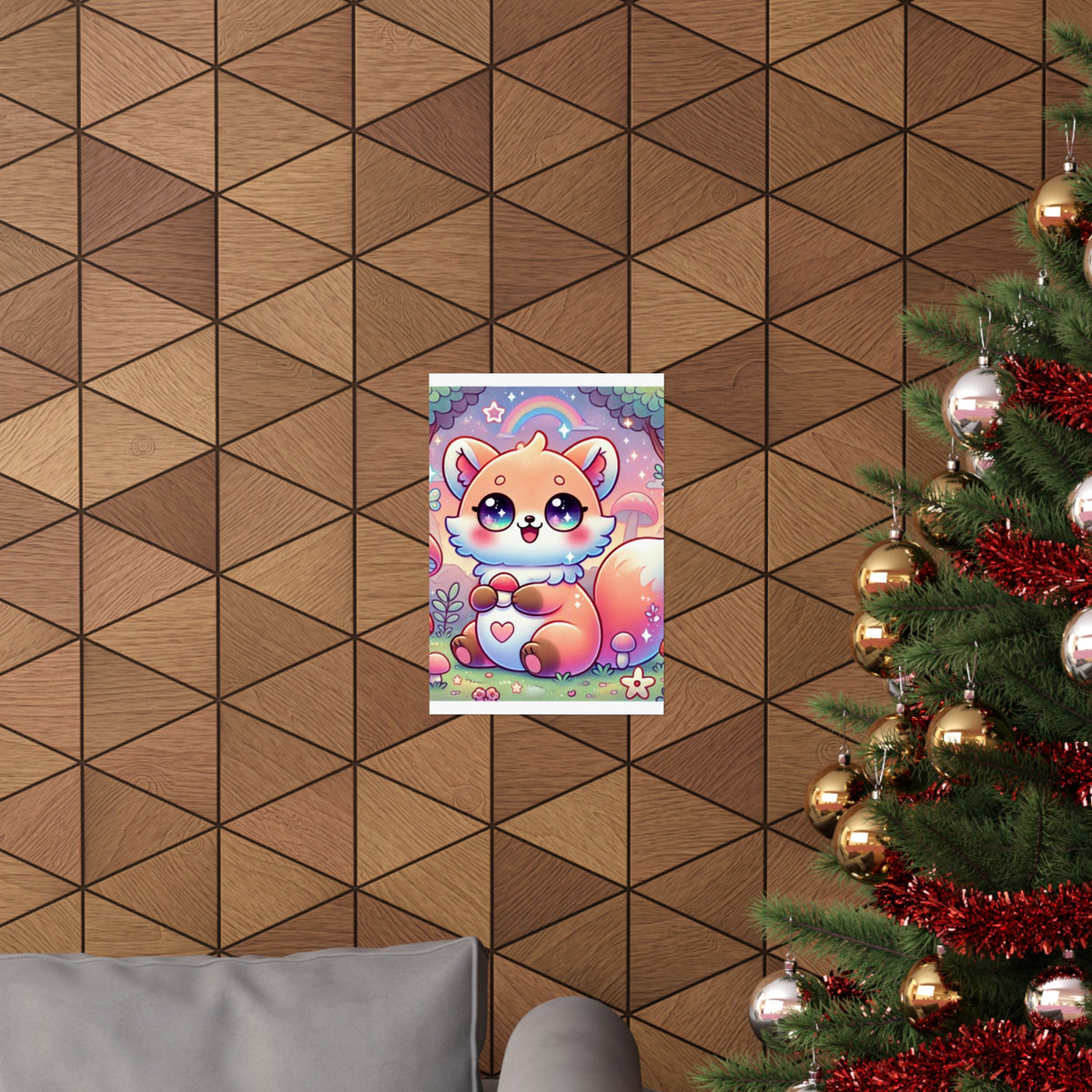 Pastel Woodland Fox Mushroom Kawaii Wall Art Poster