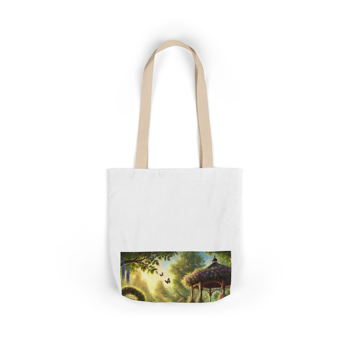 Sunlit Rose Gazebo Cottage Garden Canvas Tote Bag