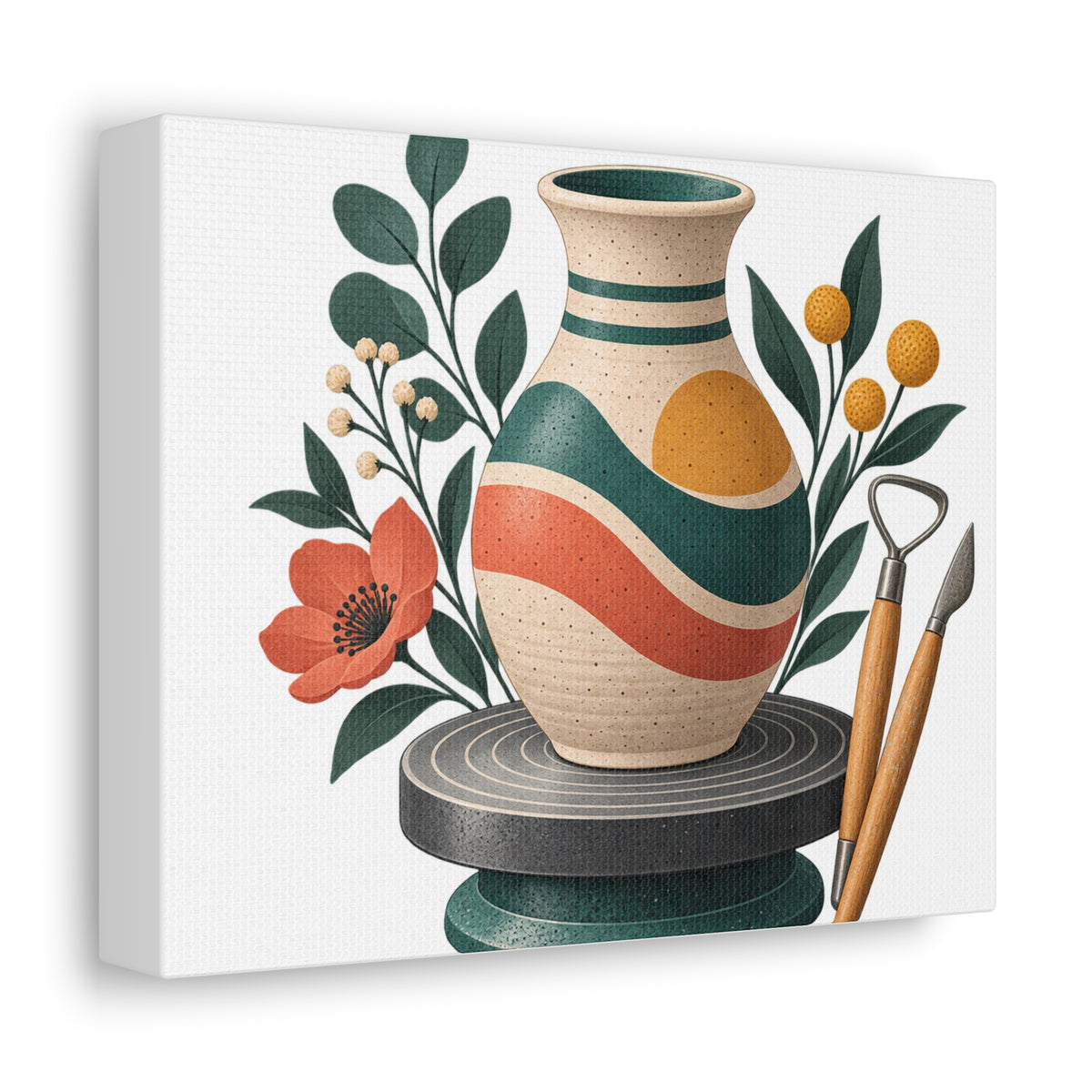 Midcentury Pottery Botanical Art Canvas