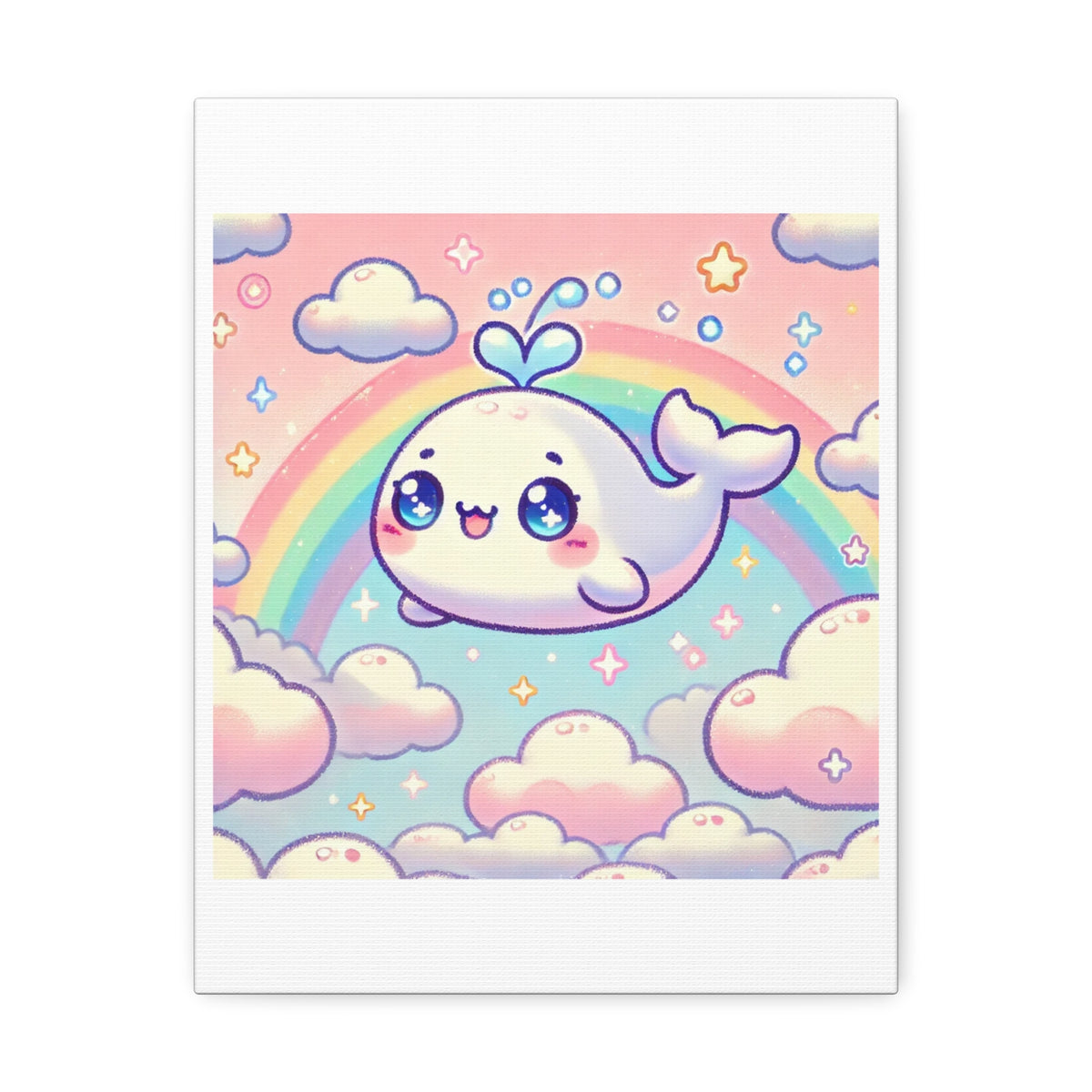 Kawaii Rainbow Whale Pastel Cloud Canvas Wall Art