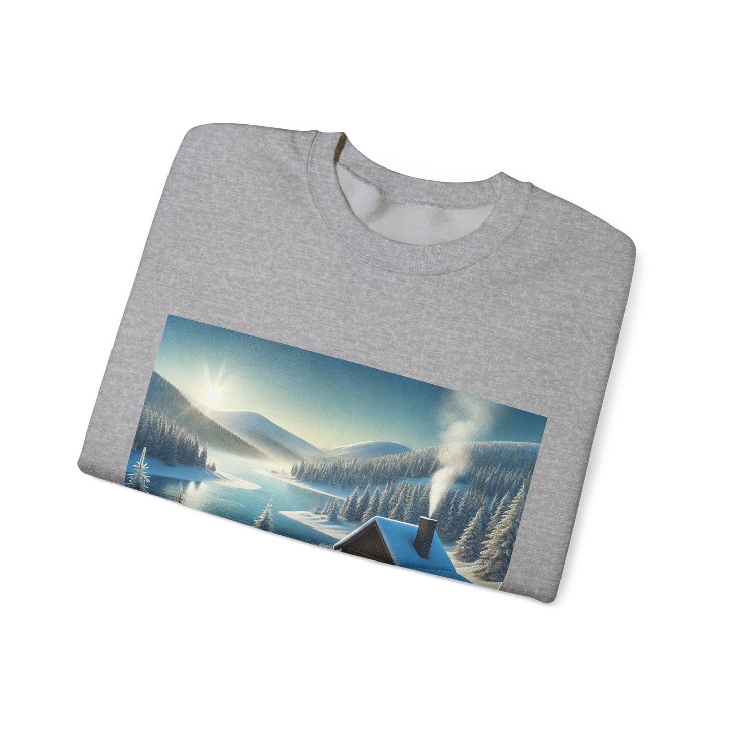 Snowy Cabin Winter Lake Landscape Art Sweatshirt