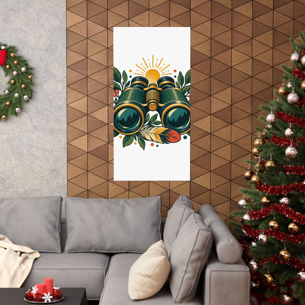 Retro Binoculars and Botanical Birdwatching Art Poster